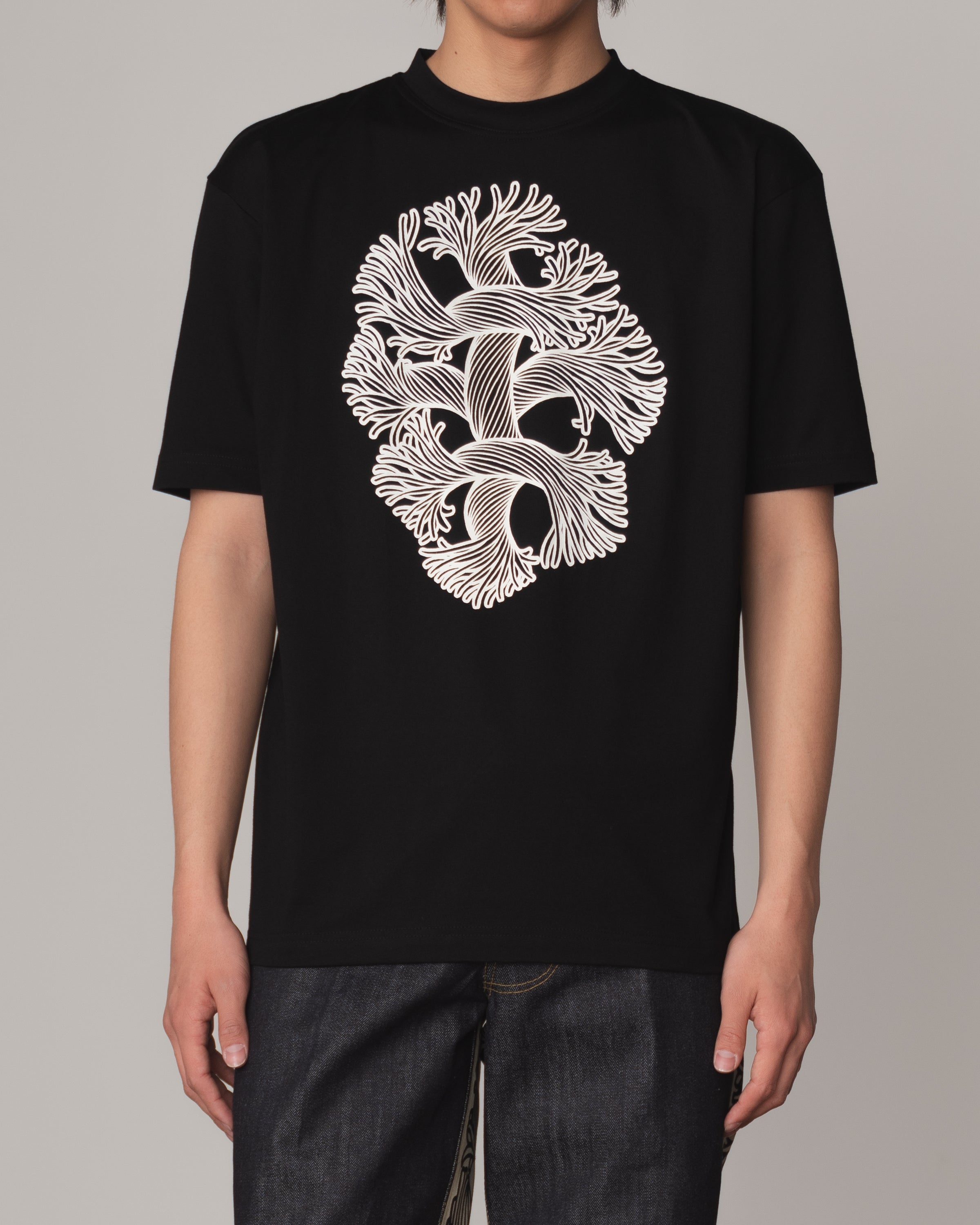 Tshirt Printed- Cotton100% Jersey- Cutout Rope-Fray- Black