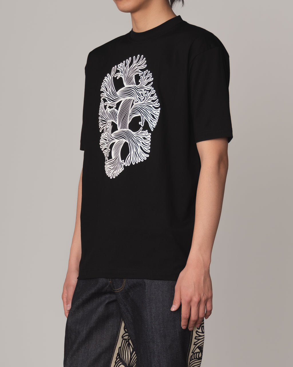 Tshirt Printed- Cotton100% Jersey- Cutout Rope-Fray- Black