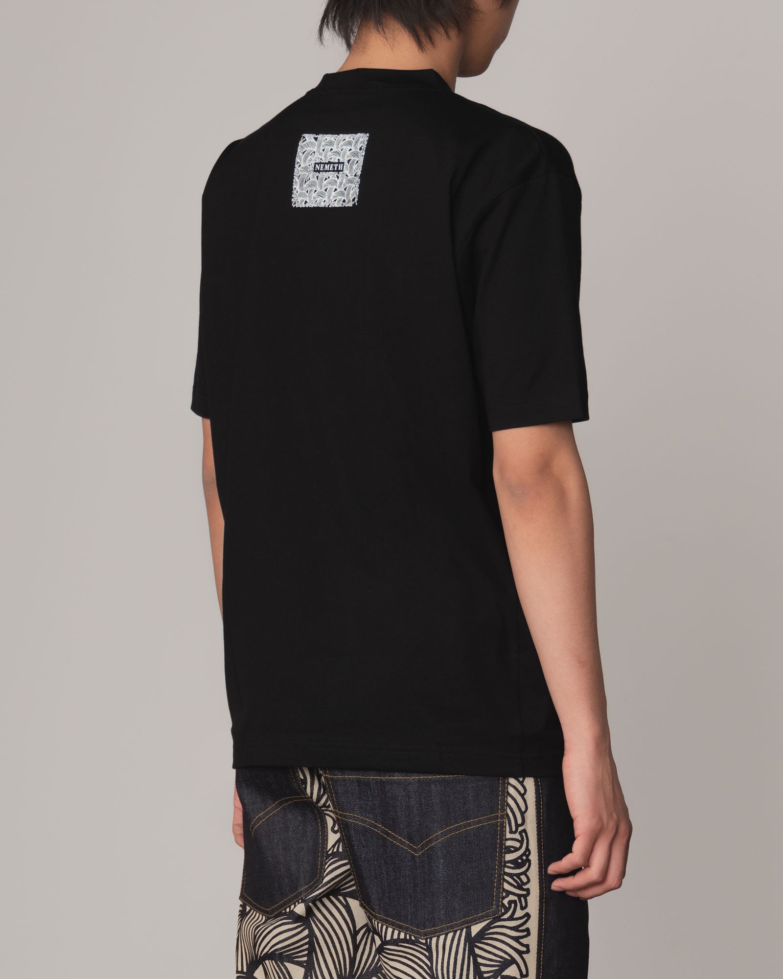 Tshirt Printed- Cotton100% Jersey- Cutout Rope-Fray- Black