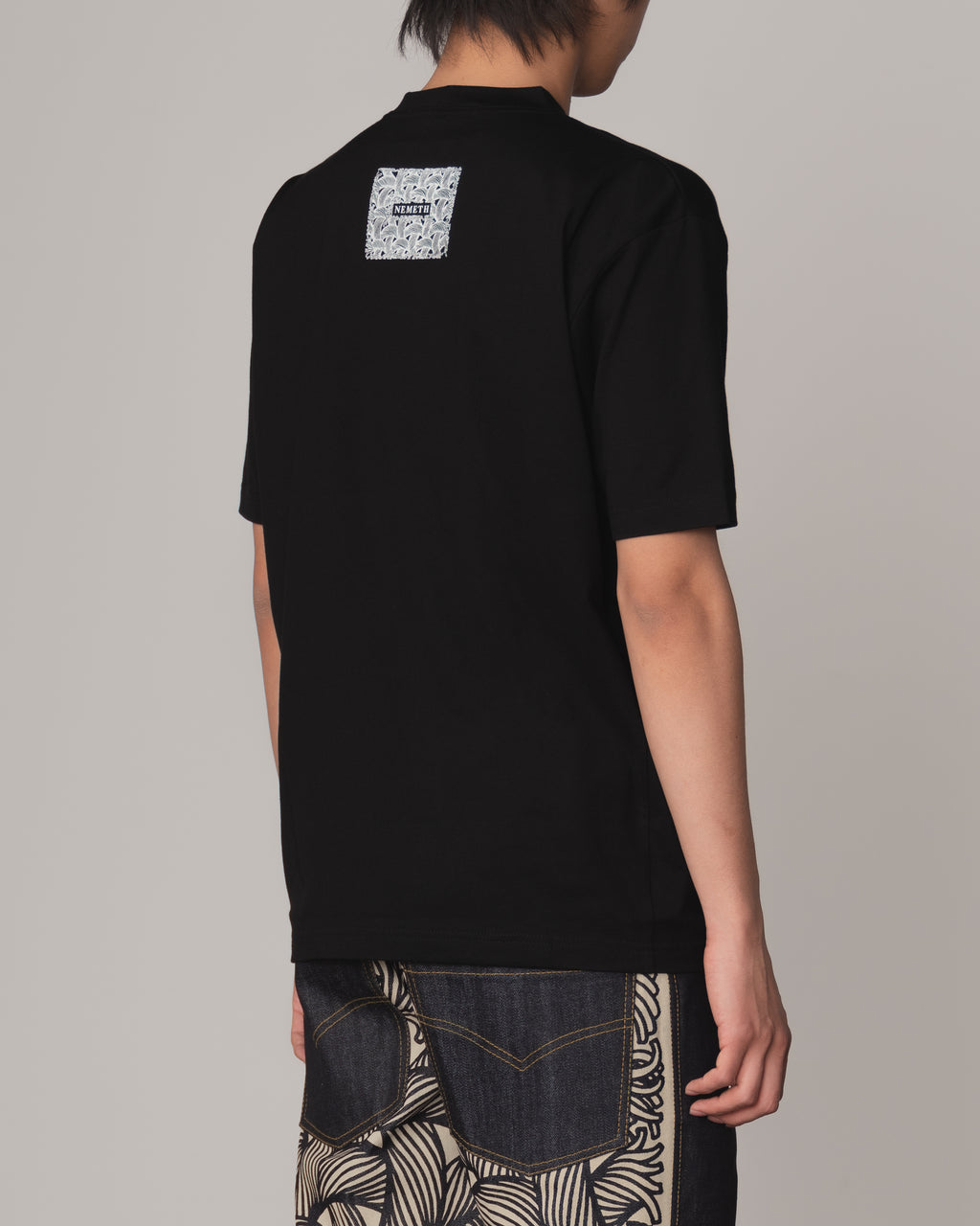 Tshirt Printed- Cotton100% Jersey- Cutout Rope Print- Square- Black Body Brown Base