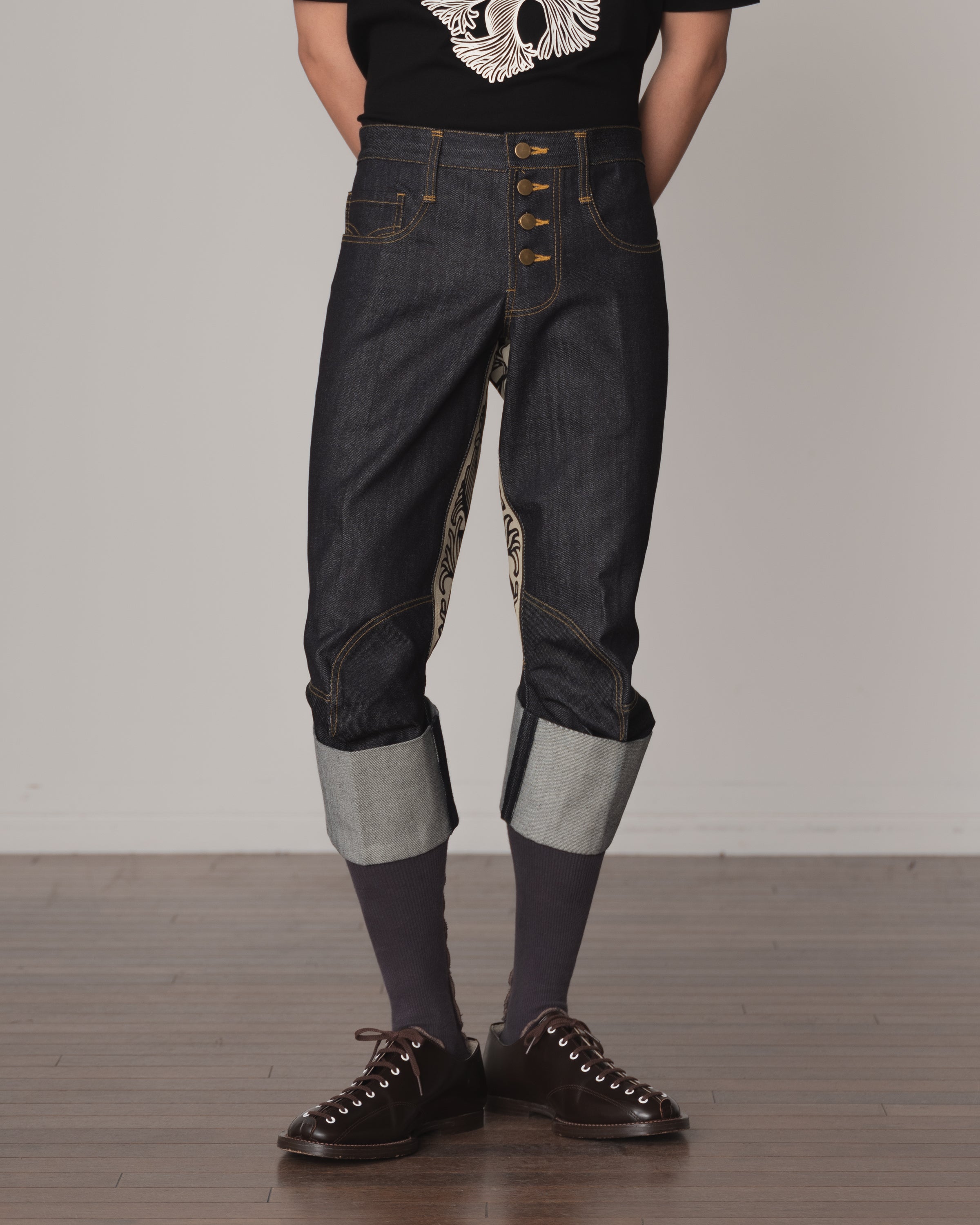 Trousers 26982- Cotton100% Denim- Beige Back Rope Print- Indigo