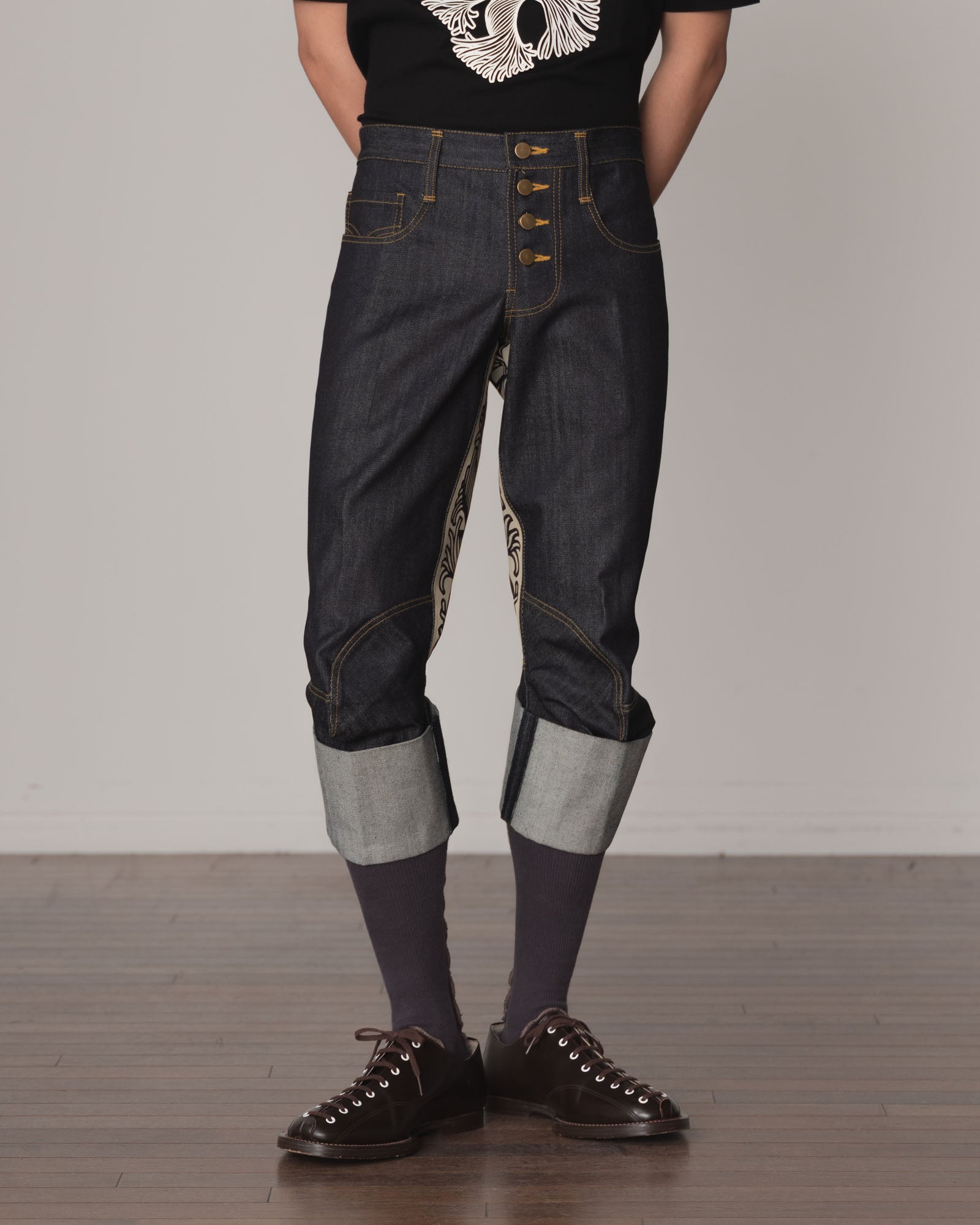 Trousers 26982- Cotton100% Denim- Beige Back Rope Print- Indigo