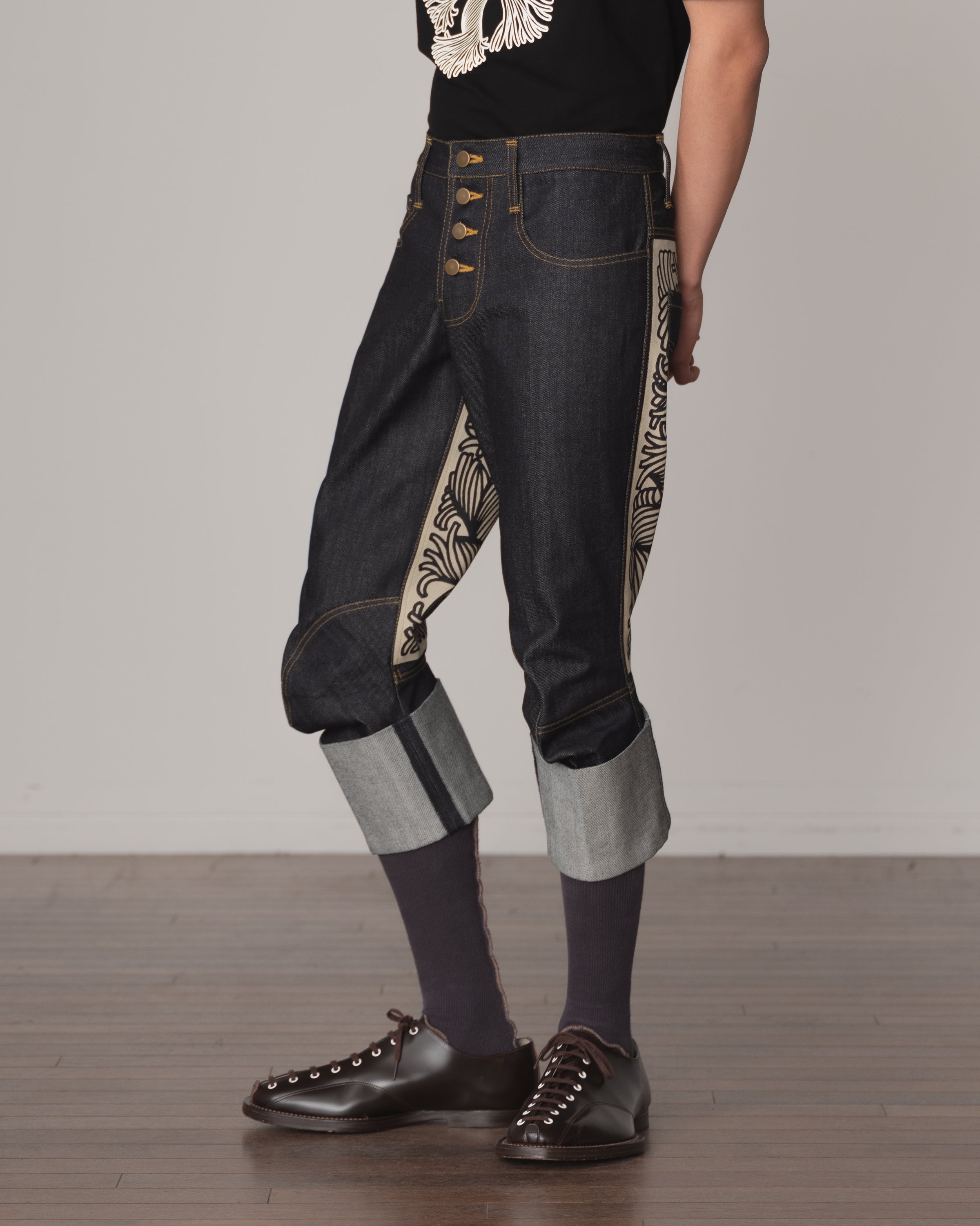 Trousers 26982- Cotton100% Denim- Beige Back Rope Print- Indigo