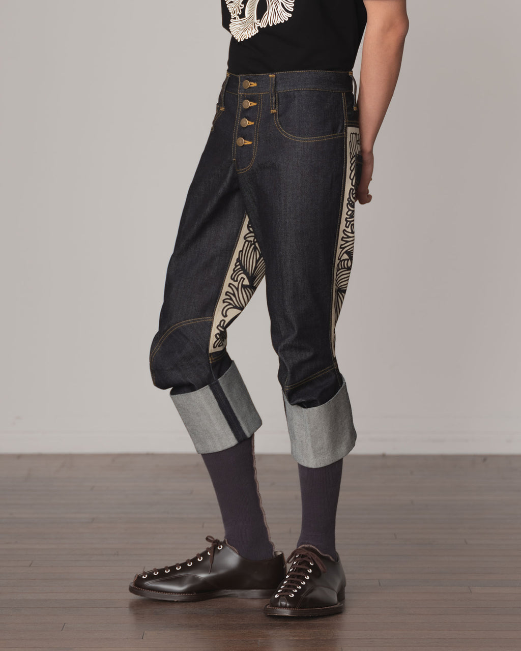 Trousers 26982- Cotton100% Denim- Beige Back Rope Print- Indigo