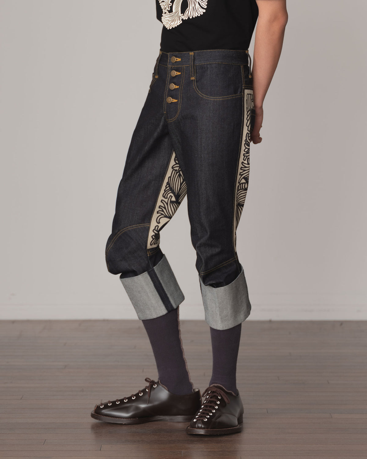 Trousers 26982- Cotton100% Denim- Beige Back Rope Print- Indigo
