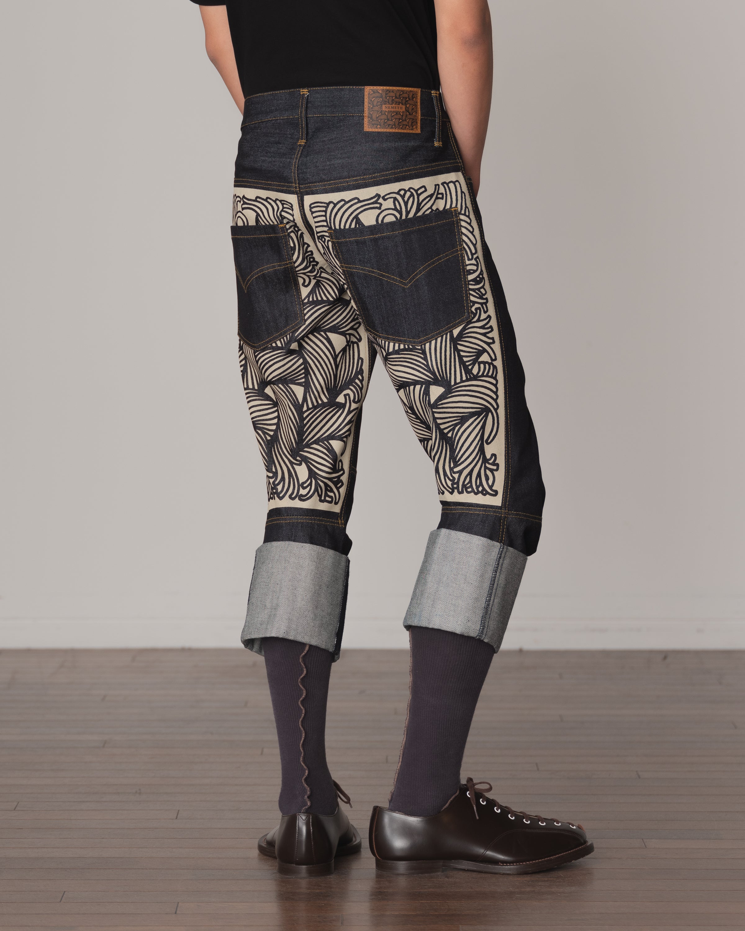 Trousers 26982- Cotton100% Denim- Beige Back Rope Print- Indigo