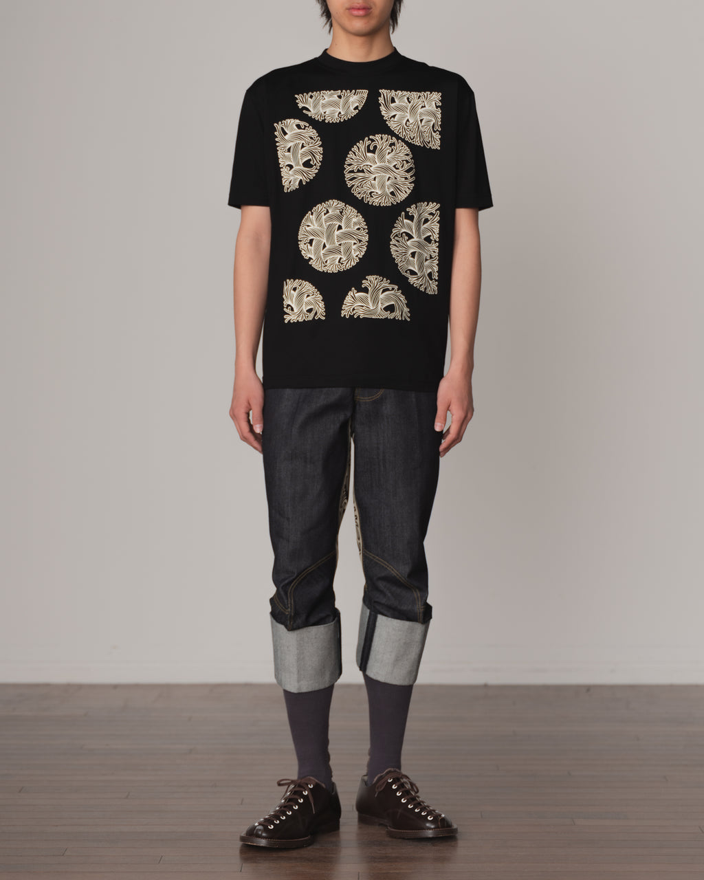 Tshirt Printed- Cotton100% Jersey- Bubble Rope Print- Black