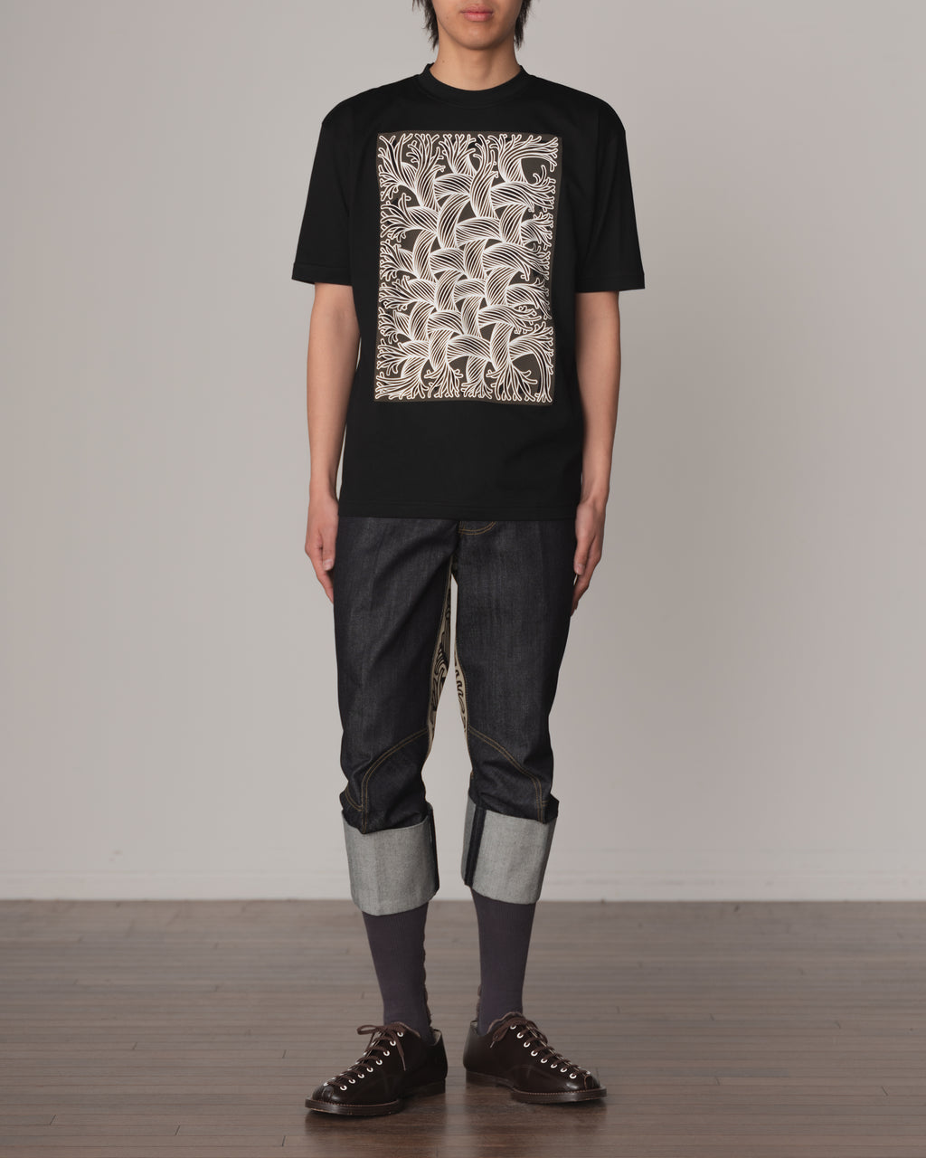 Tshirt Printed- Cotton100% Jersey- Mesh Rope Print- Black