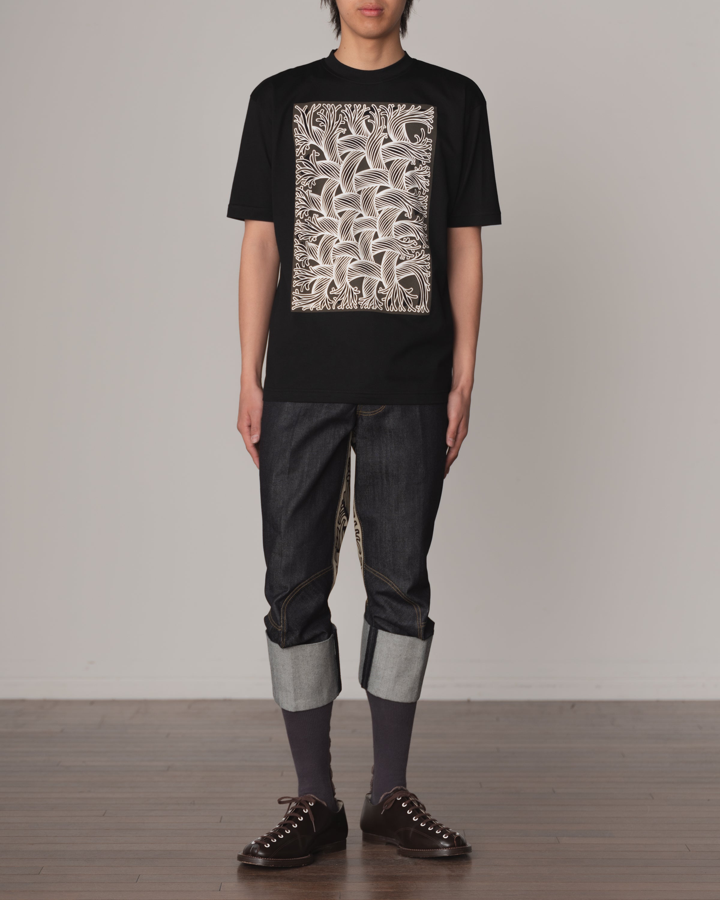 Tshirt Printed- Cotton100% Jersey- Mesh Rope Print- Black