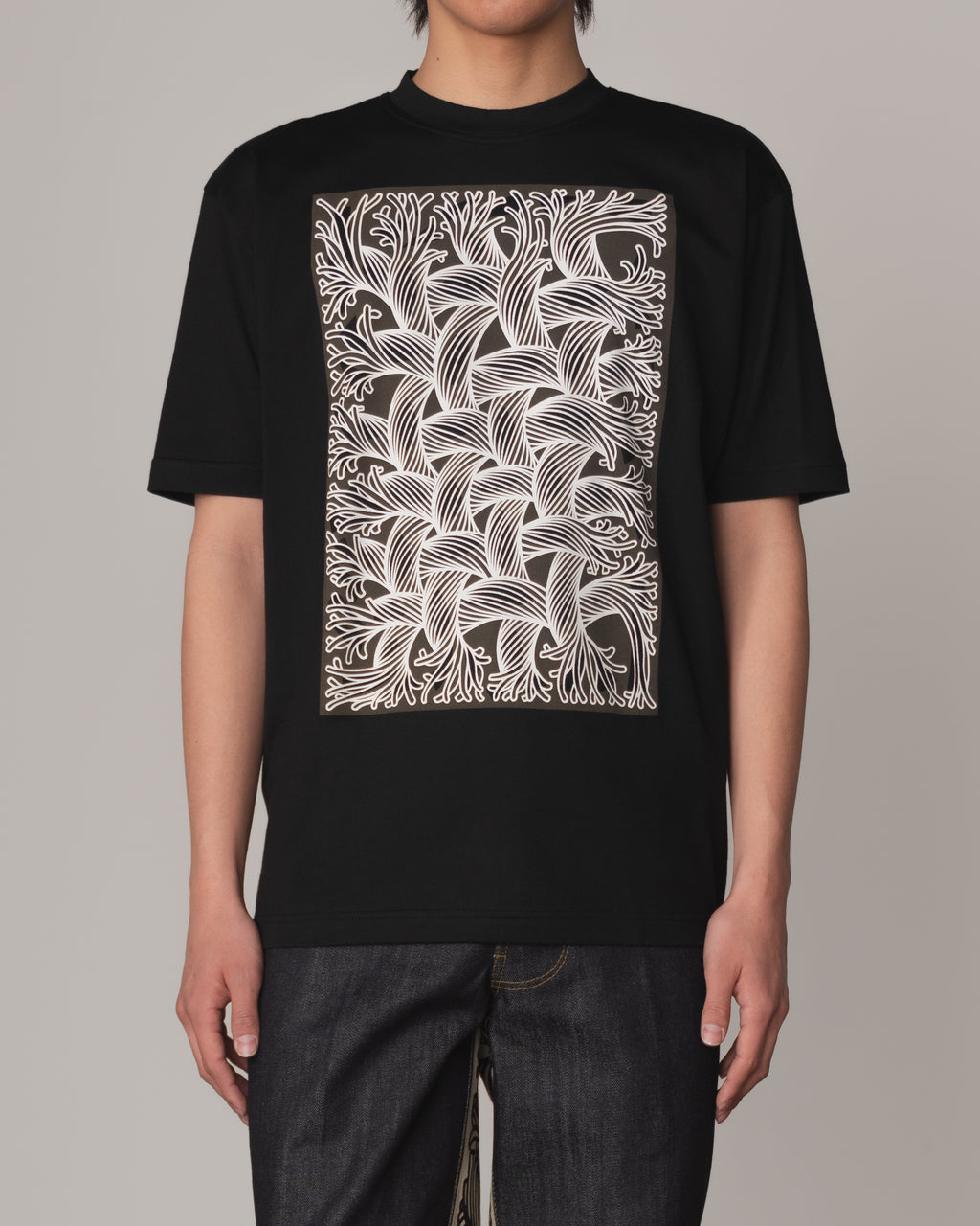 Tshirt Printed- Cotton100% Jersey- Mesh Rope Print- Black
