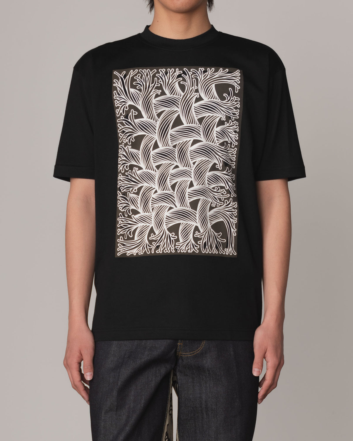 Tshirt Printed- Cotton100% Jersey- Cutout Rope Print- Square- Black Body Brown Base