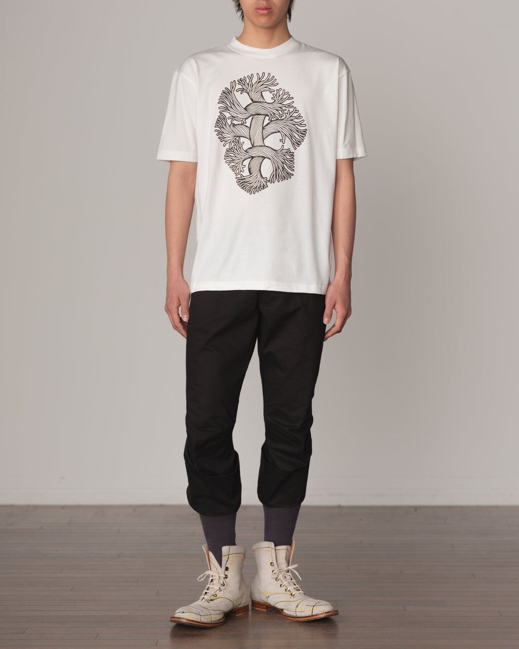 Tshirt Printed- Cotton100% Jersey- Cutout Rope- Fray- White