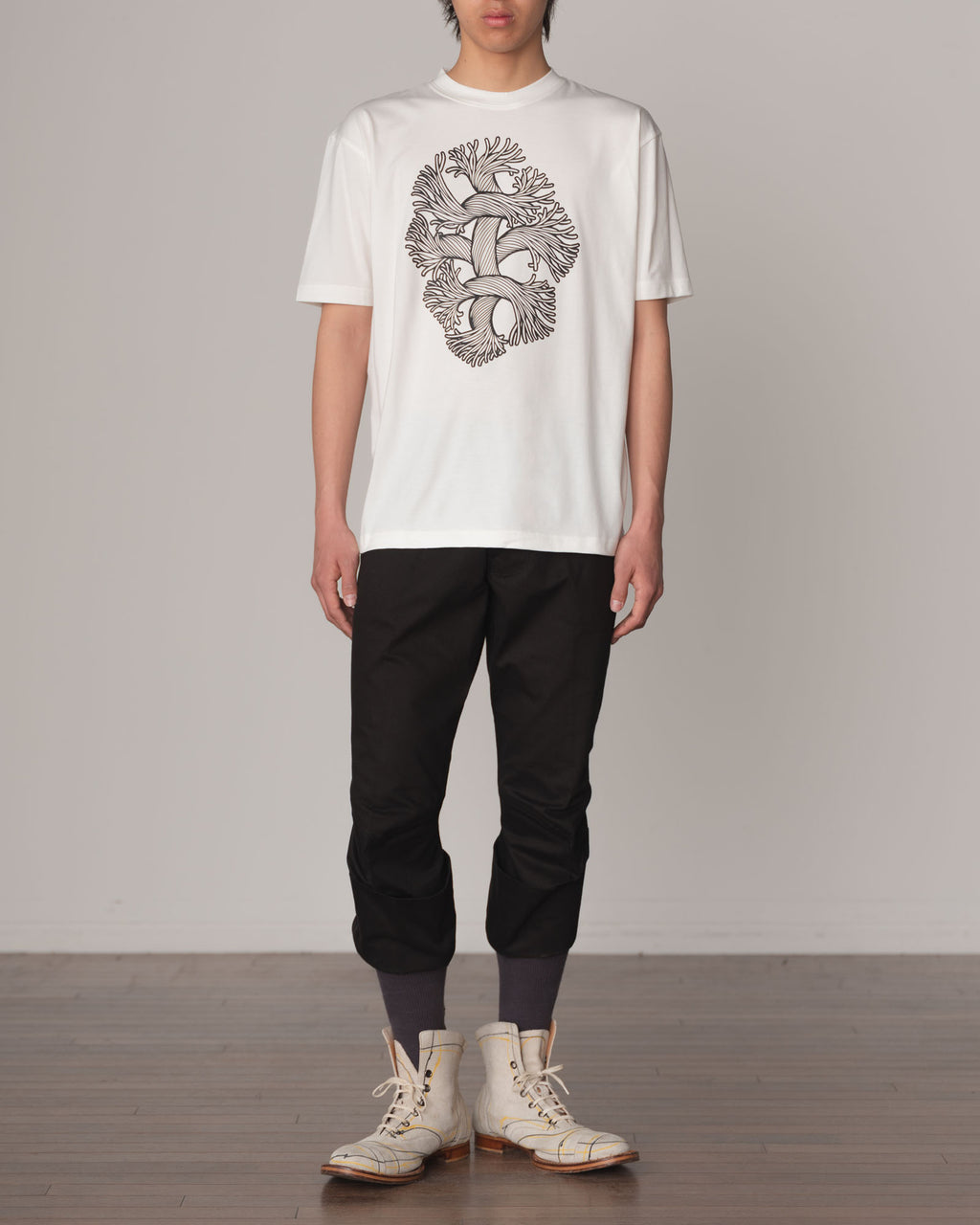 Tshirt Printed- Cotton100% Jersey- Cutout Rope- Fray- White
