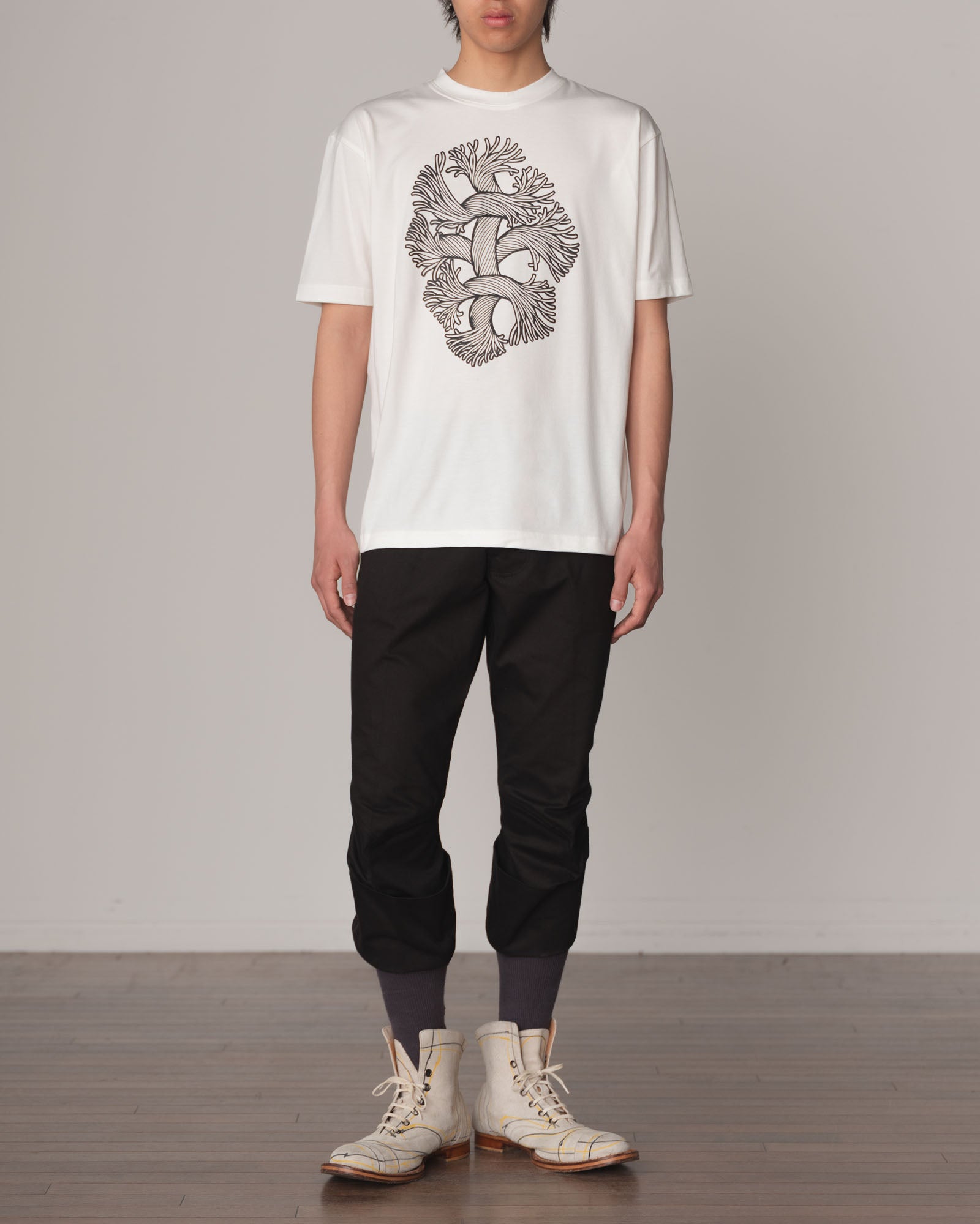 Tshirt Printed- Cotton100% Jersey- Cutout Rope- Fray- White