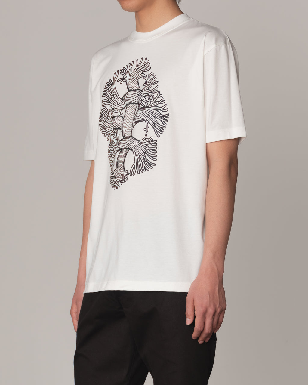 Tshirt Printed- Cotton100% Jersey- Cutout Rope- Fray- White