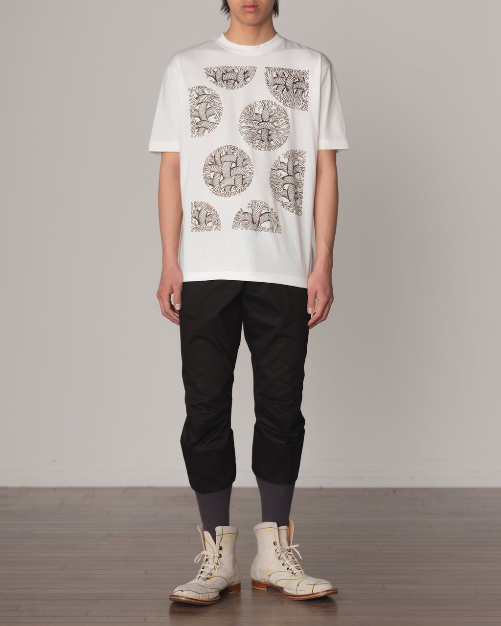 Tshirt Printed- Cotton100% Jersey- Bubble Rope Print- Off White