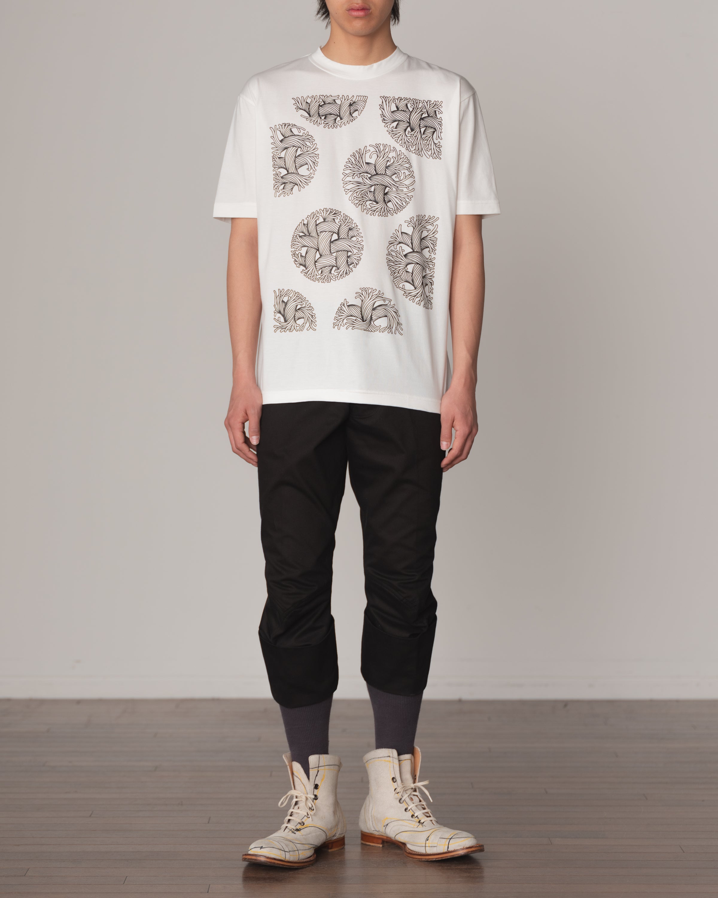 Tshirt Printed- Cotton100% Jersey- Bubble Rope Print- Off White