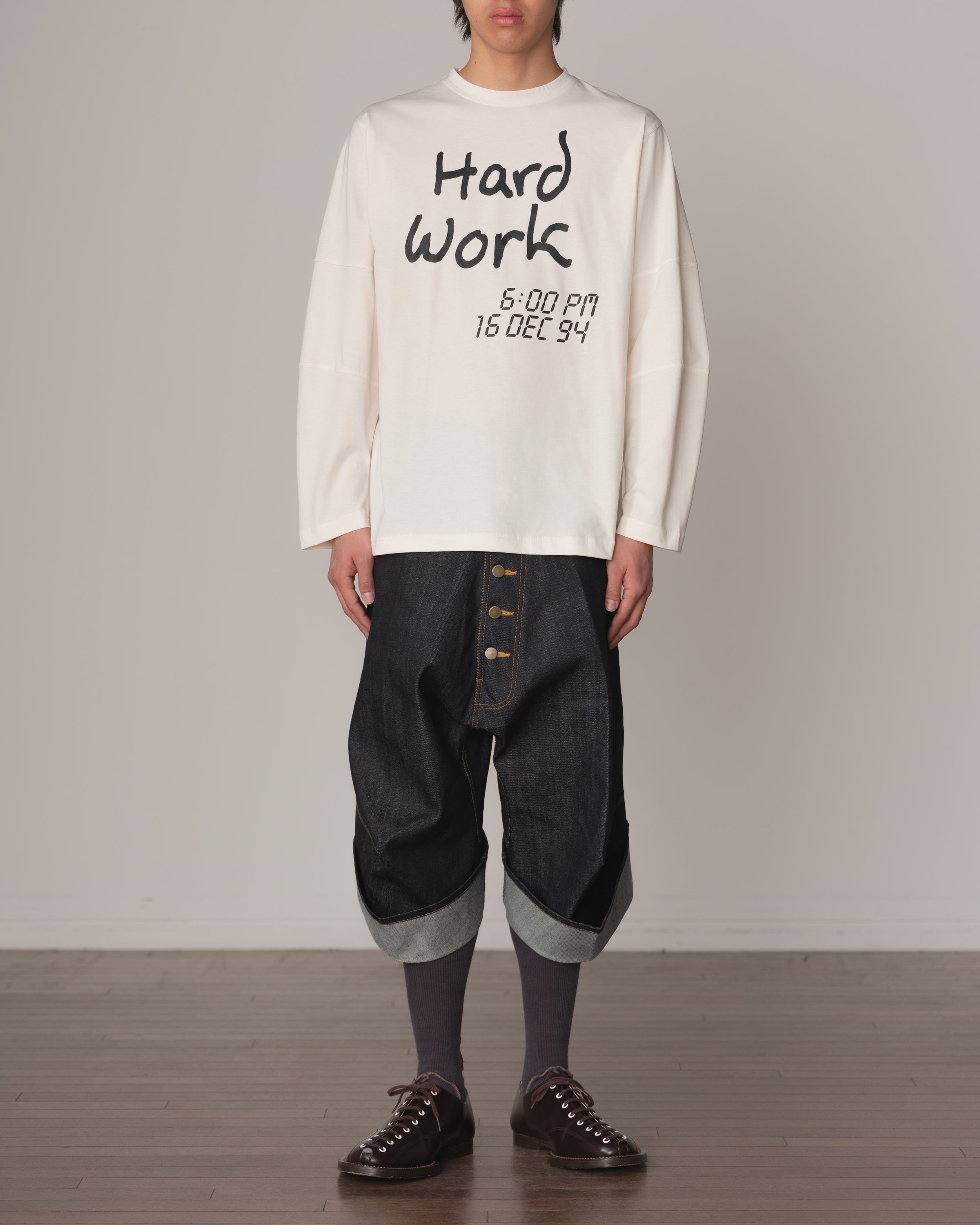 Tshirt 108- Cotton100% Jersey Print- Hard Work- Off White