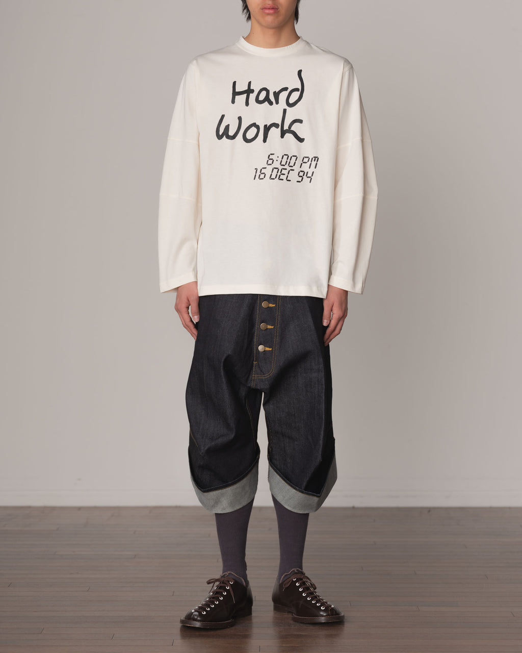 Tshirt 108- Cotton100% Jersey Print- Hard Work- Off White