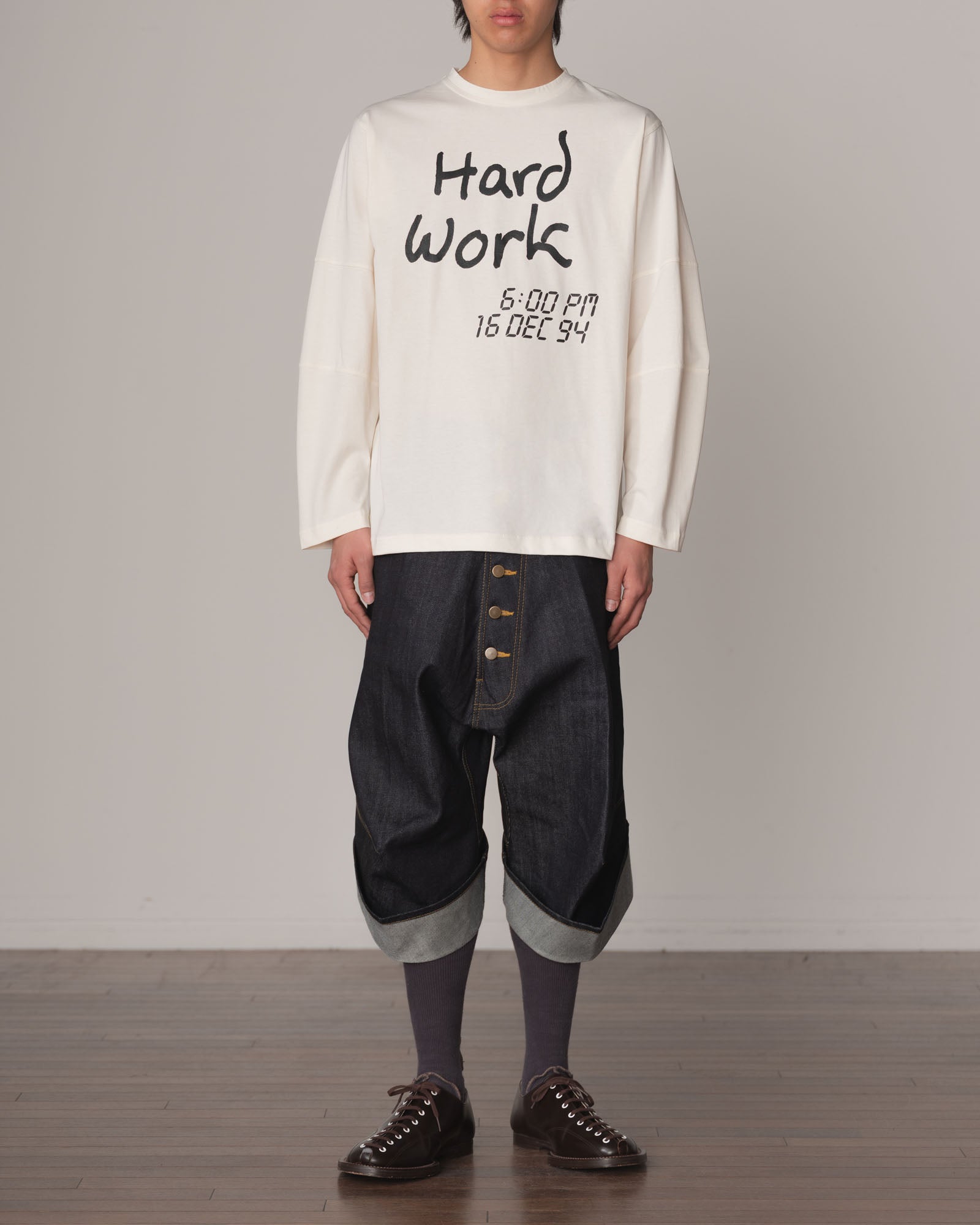 Tshirt 108- Cotton100% Jersey Print- Hard Work- Off White