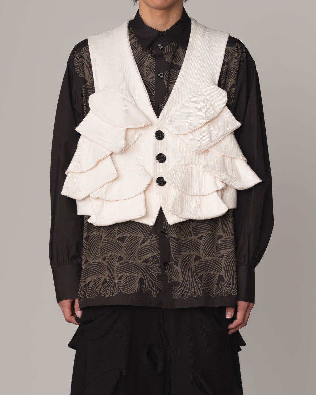 Waistcoat Pocket Flap- Cotton100% Rib- Ivory