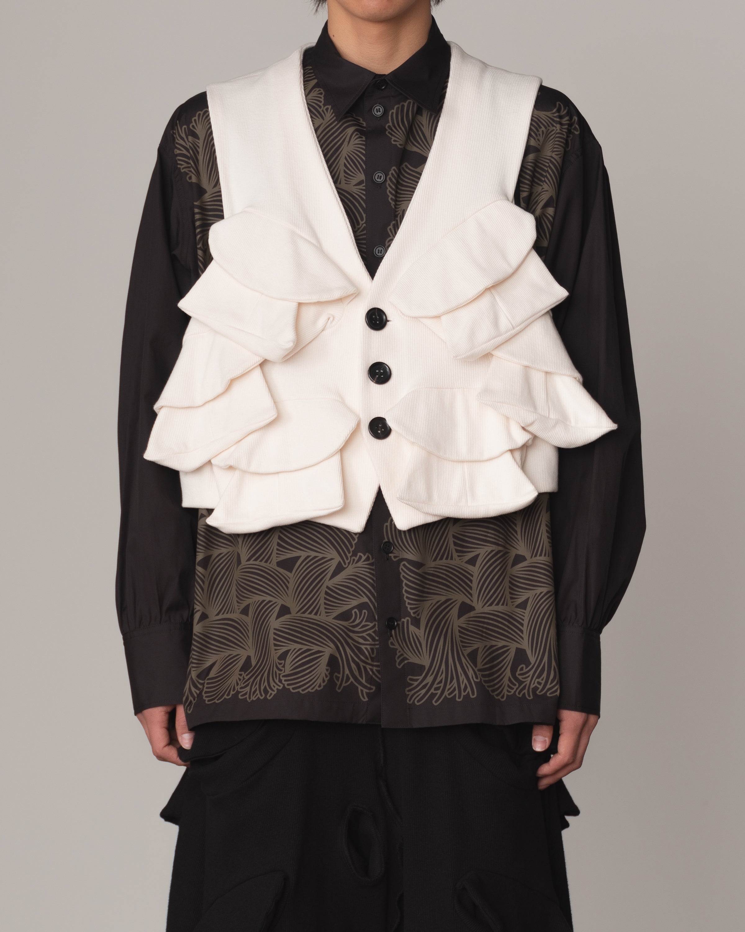 Waistcoat Pocket Flap- Cotton100% Rib- Ivory