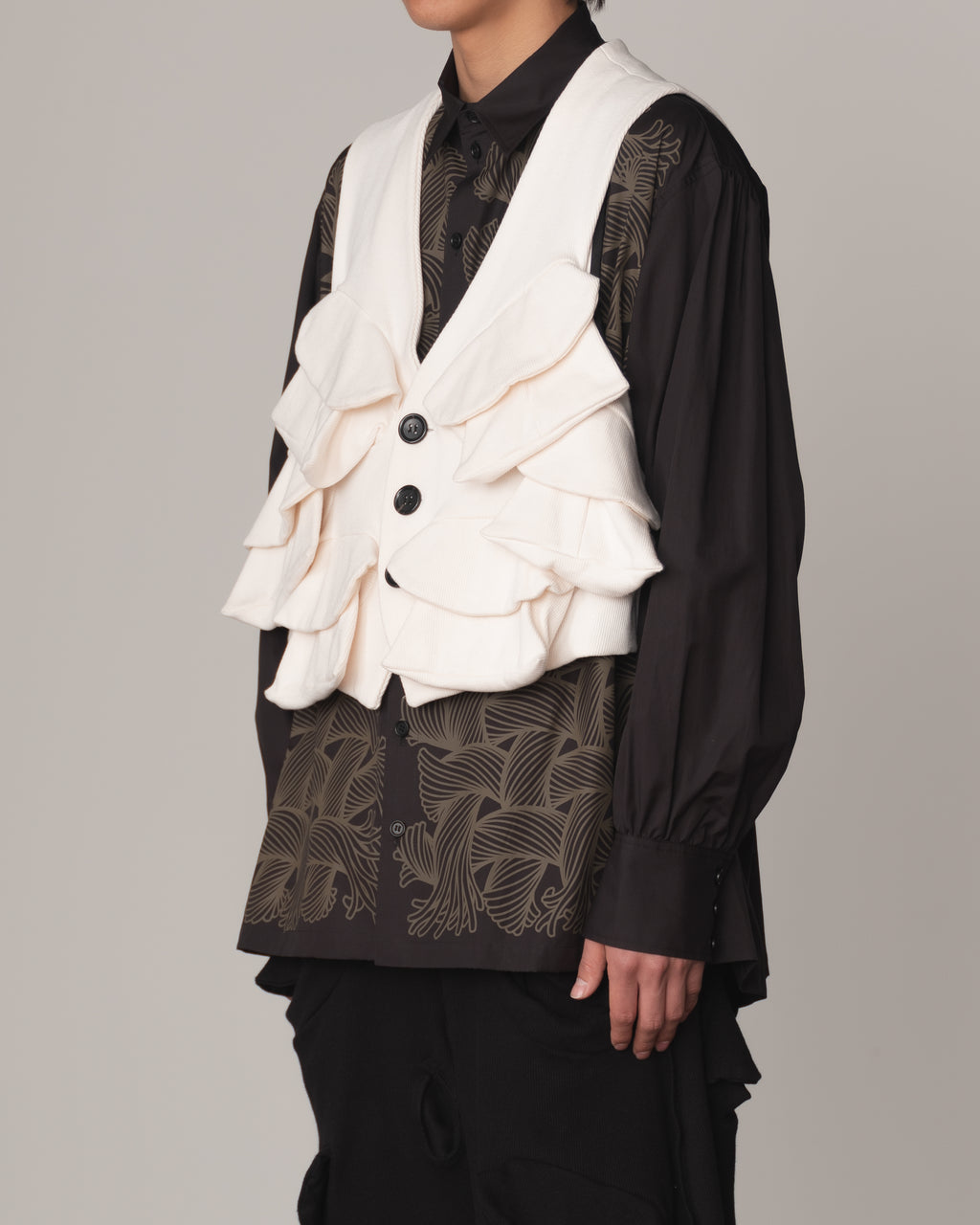 Waistcoat Pocket Flap- Cotton100% Rib- Ivory