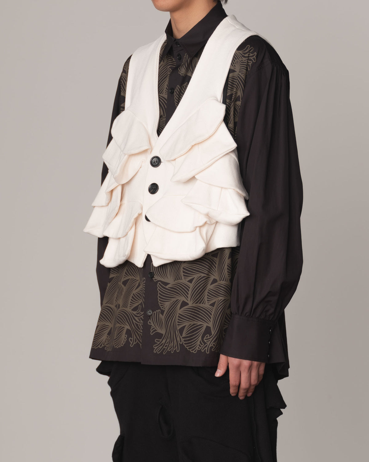 Waistcoat Pocket Flap- Cotton100% Rib- Ivory