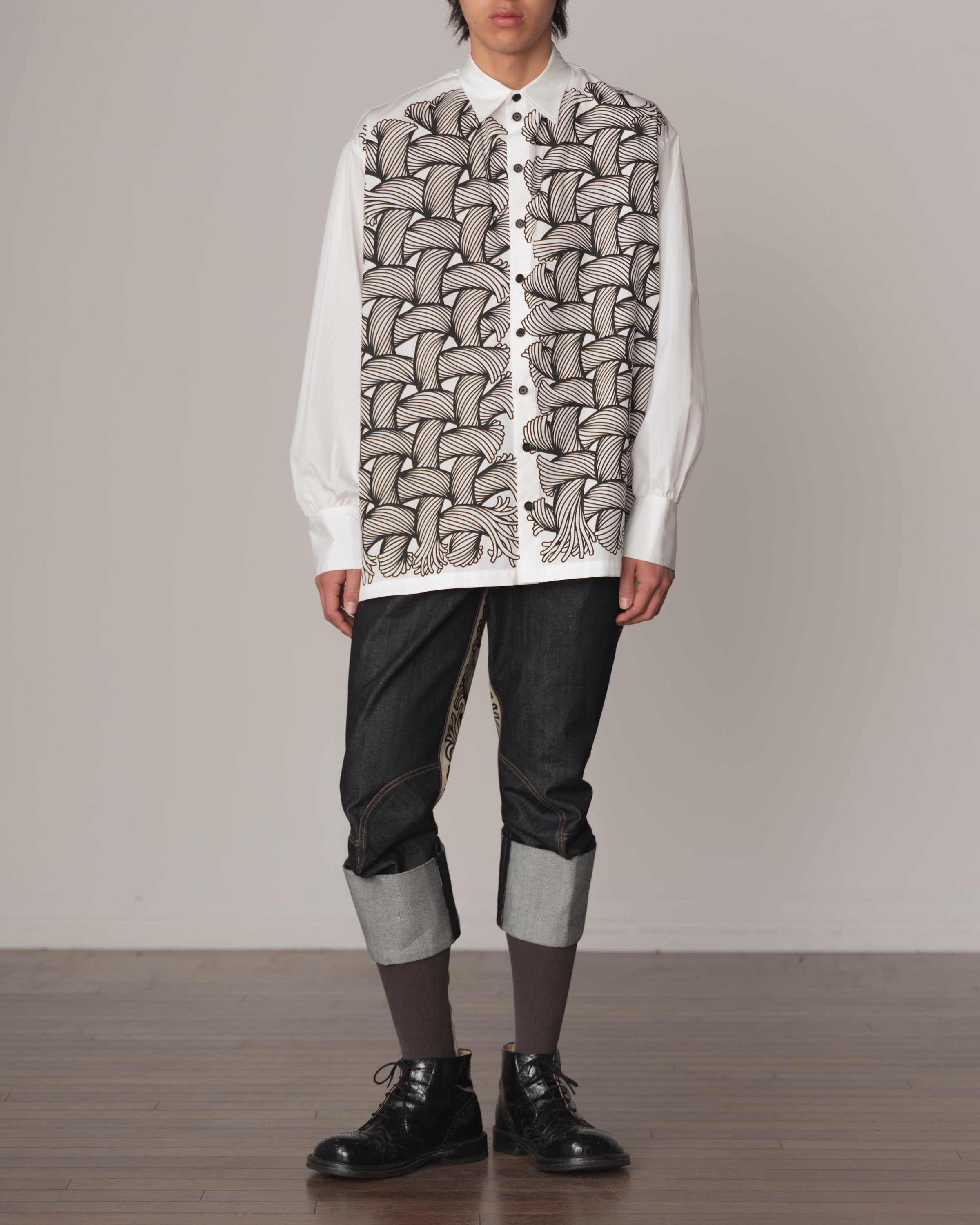 Shirt 893- Cotton100% Broad 100- 89 Pattern Rope Print- Off White