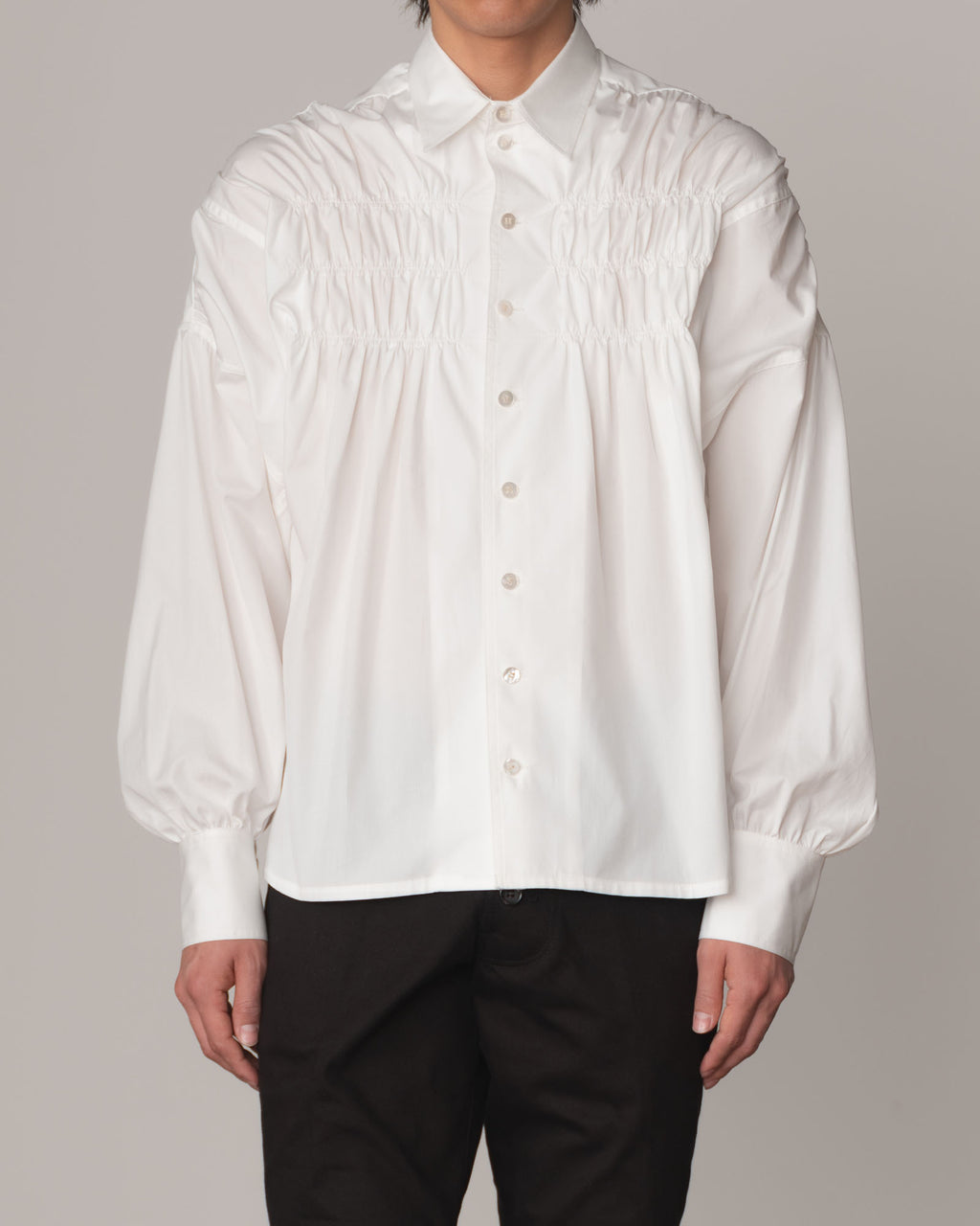 Shirt 87C Collar- Cotton100% Broad- 3 Layer Gather Stitch- Off White