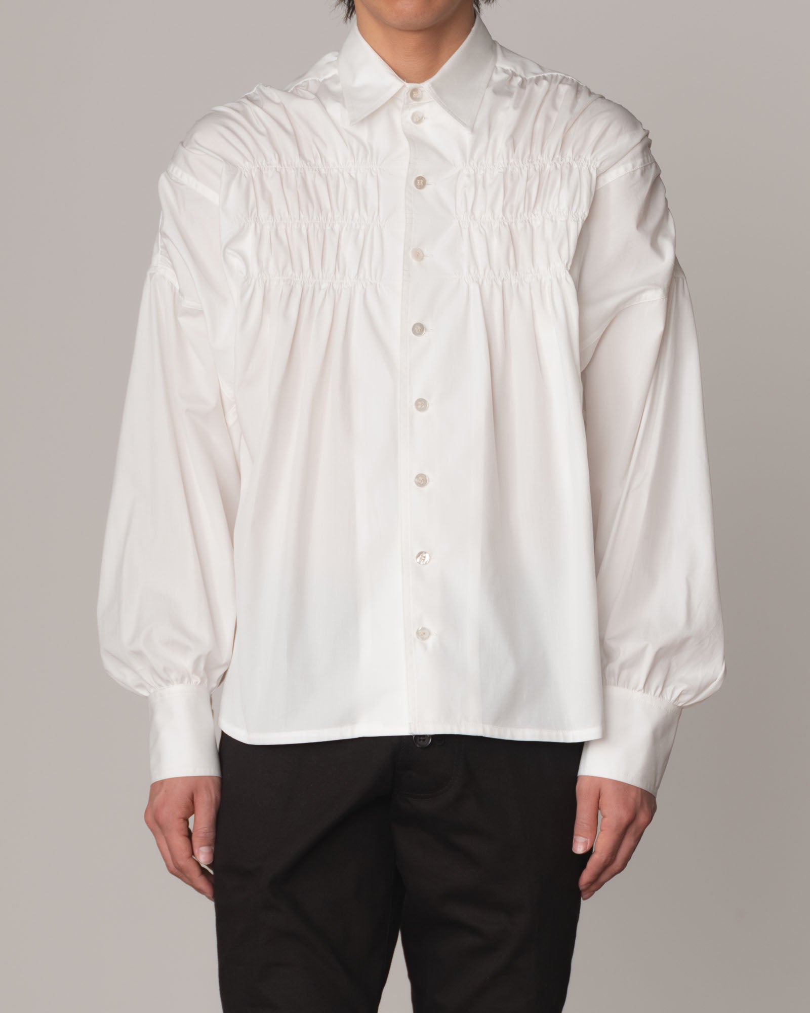 Shirt 87C Collar- Cotton100% Broad- 3 Layer Gather Stitch- Off White