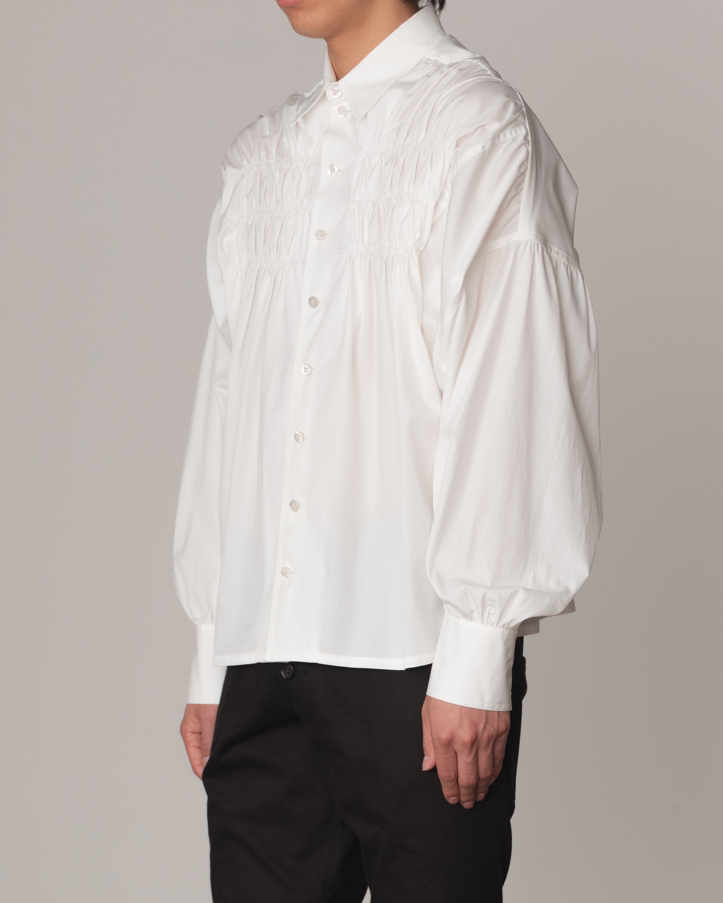 Shirt 87C Collar- Cotton100% Broad- 3 Layer Gather Stitch- Off White