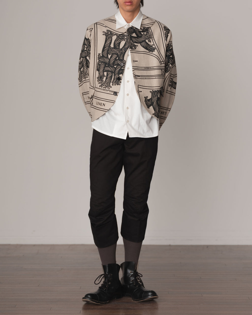 Jacket 302- Linen100% Print- 42S Pattern Rope- Natural