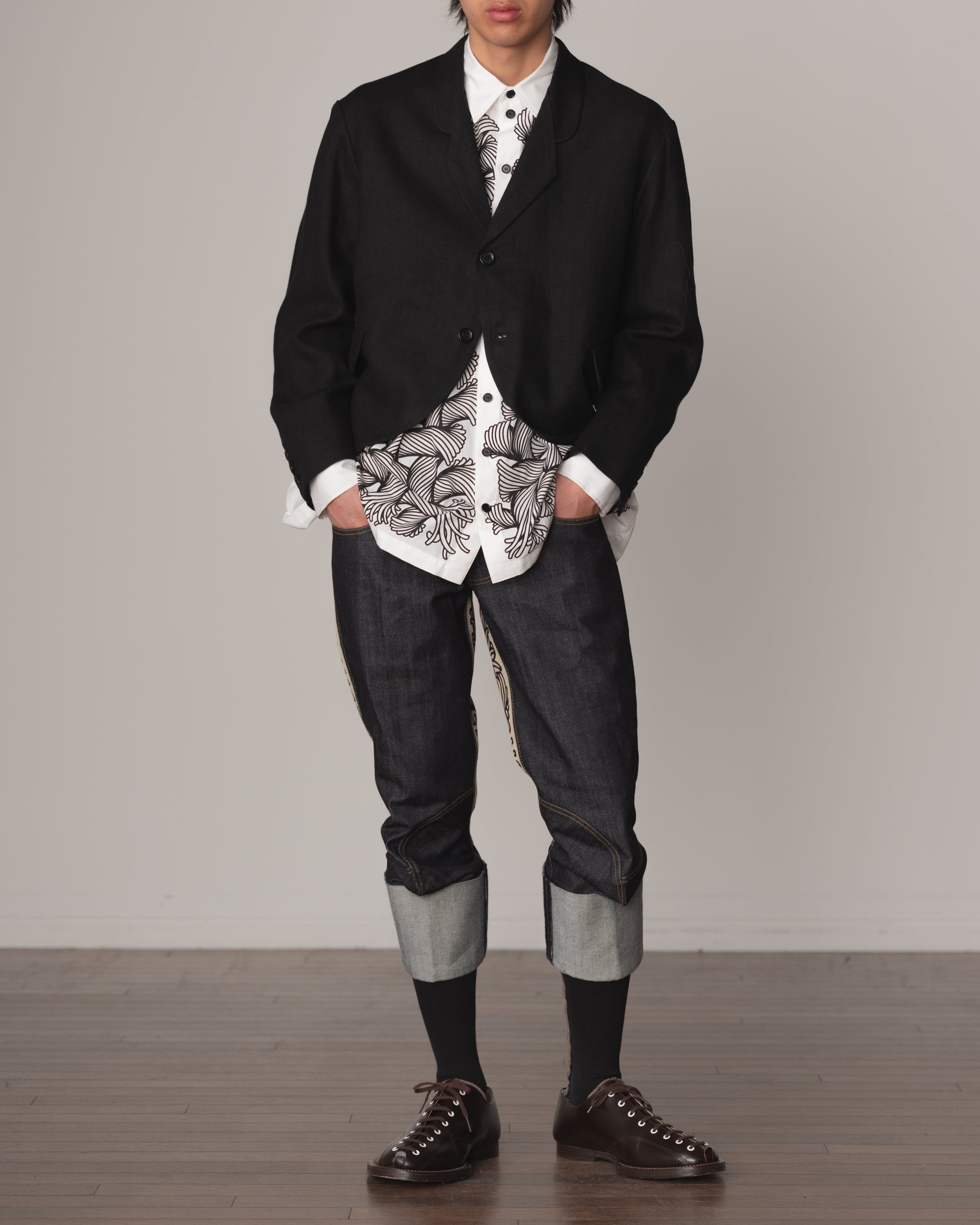 Trousers 26982- Cotton100% Denim- Beige Back Rope Print- Indigo