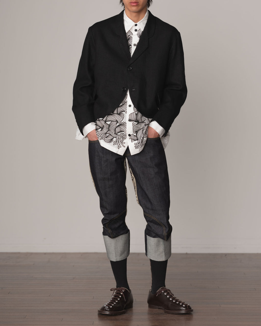 Trousers 26982- Cotton100% Denim- Beige Back Rope Print- Indigo