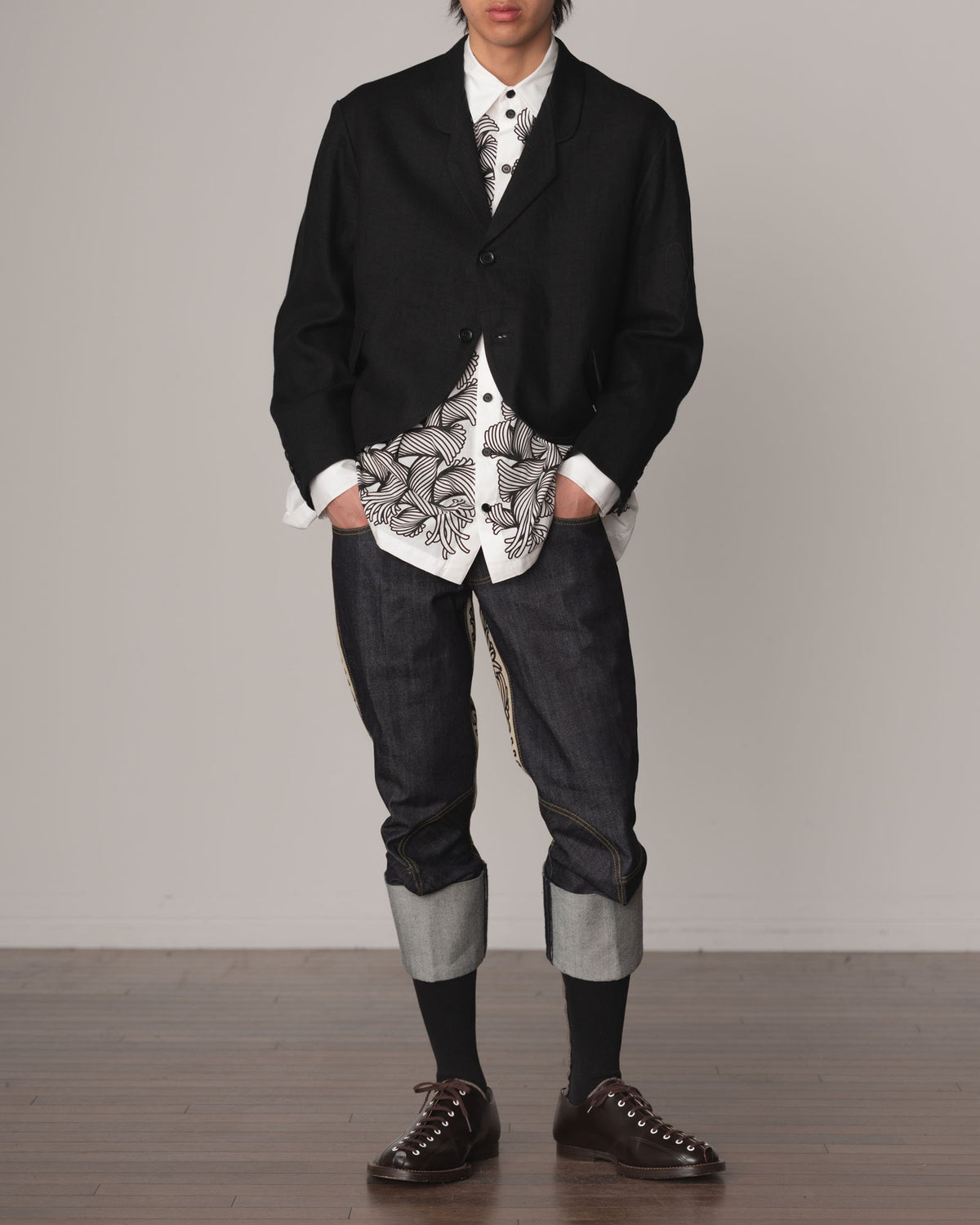 Trousers 26982- Cotton100% Denim- Beige Back Rope Print- Indigo