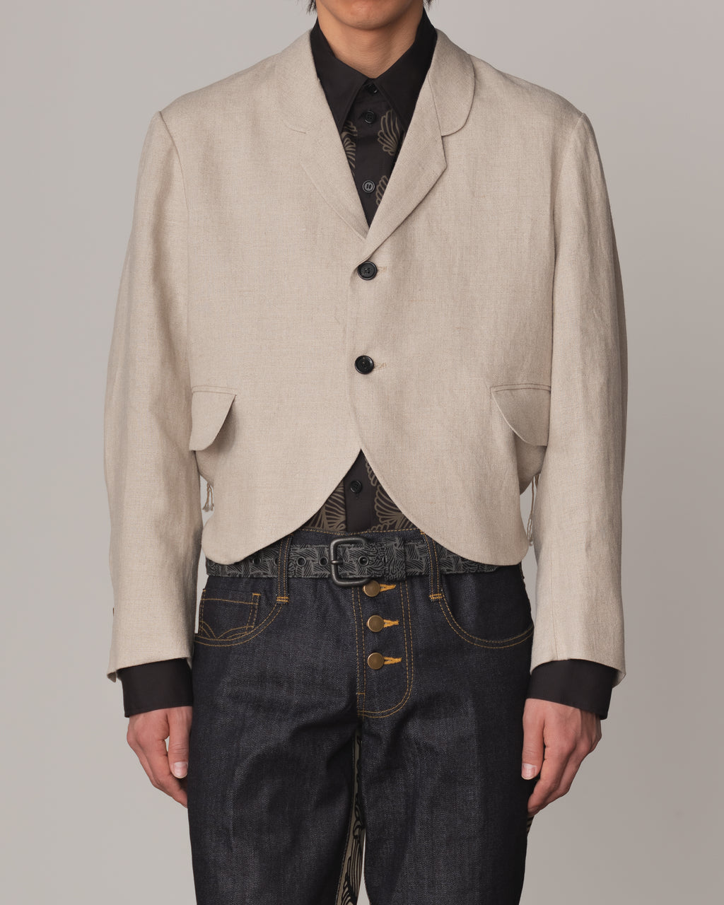 Jacket 32- Linen100% Heavy Canvas- Embroidery Back Print- Kite Strings- Natural