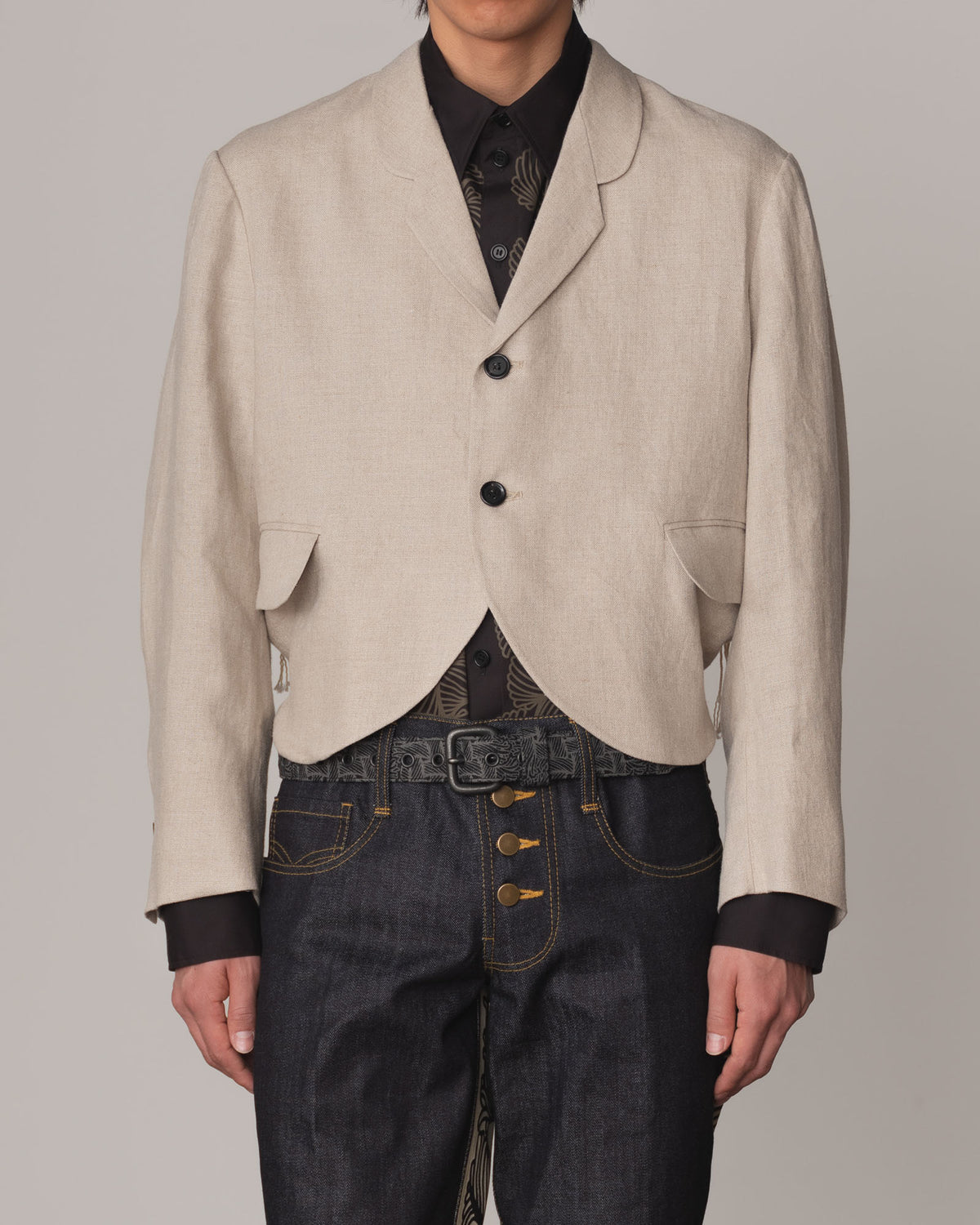 Jacket 32- Linen100% Heavy Canvas- Embroidery Back Print- Kite Strings- Natural