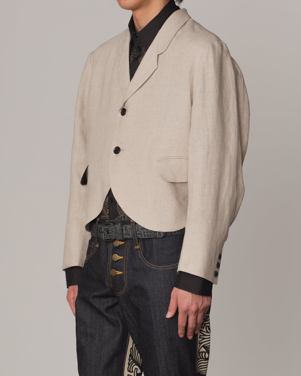 Jacket 32- Linen100% Heavy Canvas- Embroidery Back Print- Kite Strings- Natural