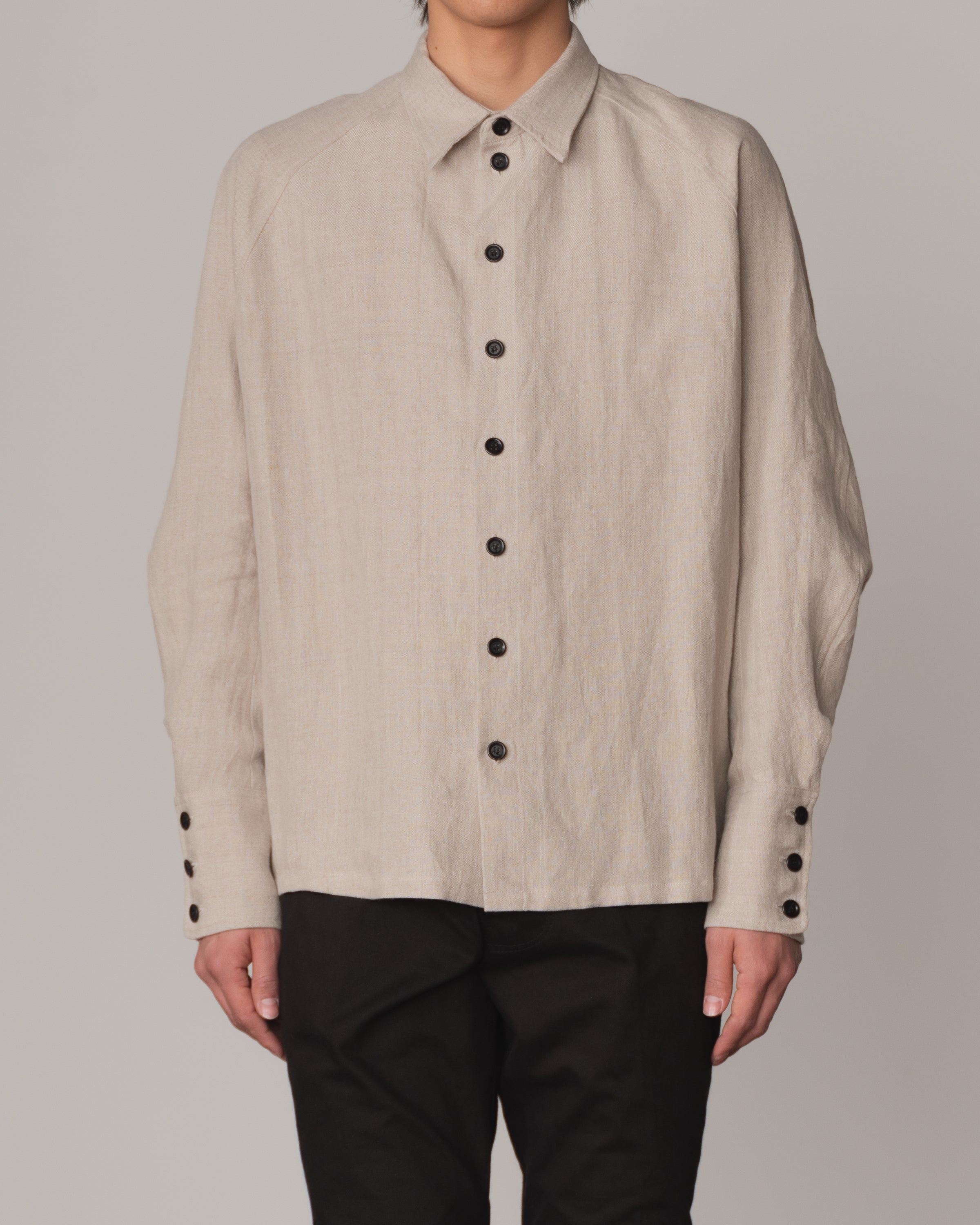 Shirt 988- Linen100%- Kite Strings- Embroidered Pattern No1 Print- Natural