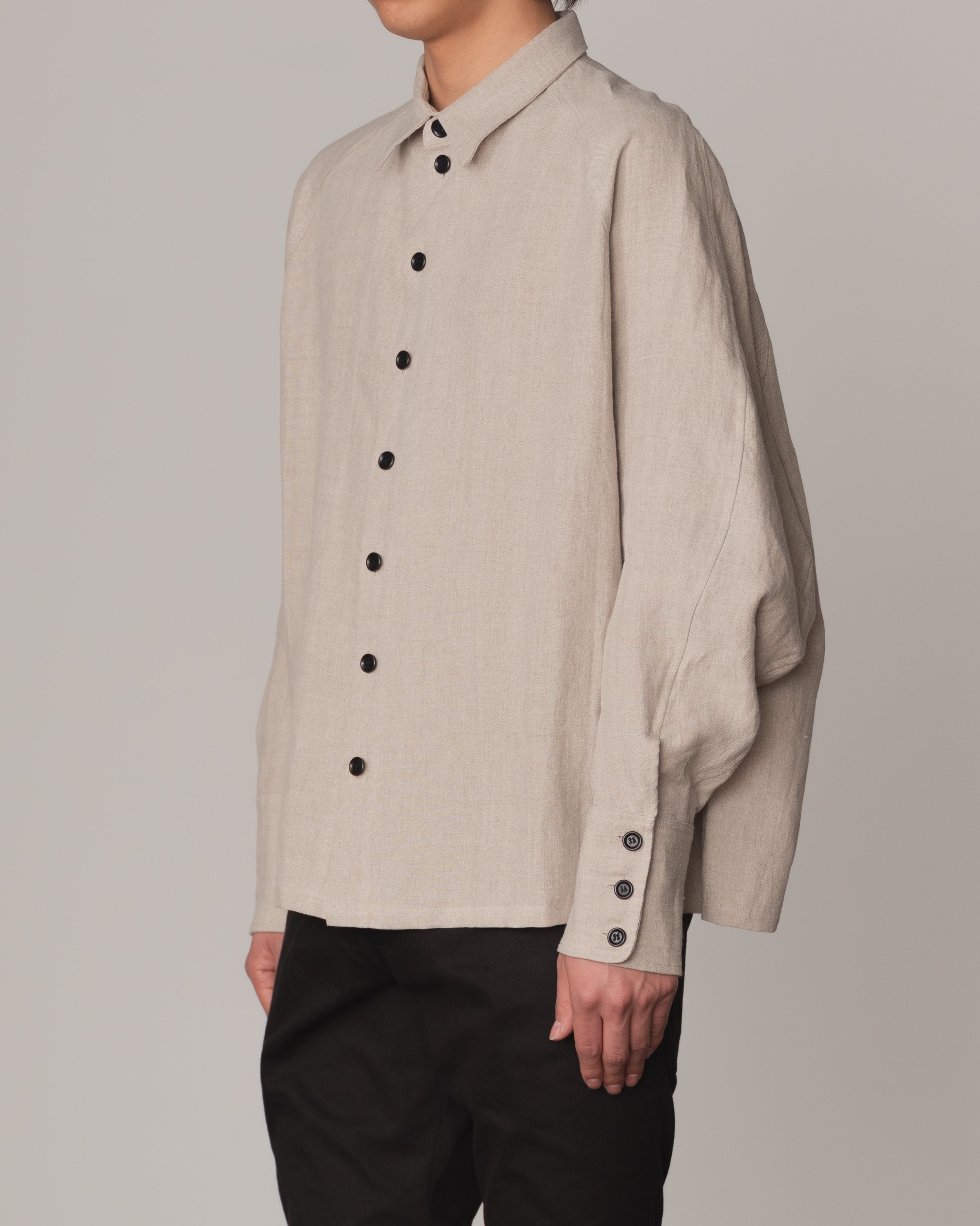 Shirt 988- Linen100%- Kite Strings- Embroidered Pattern No1 Print- Natural