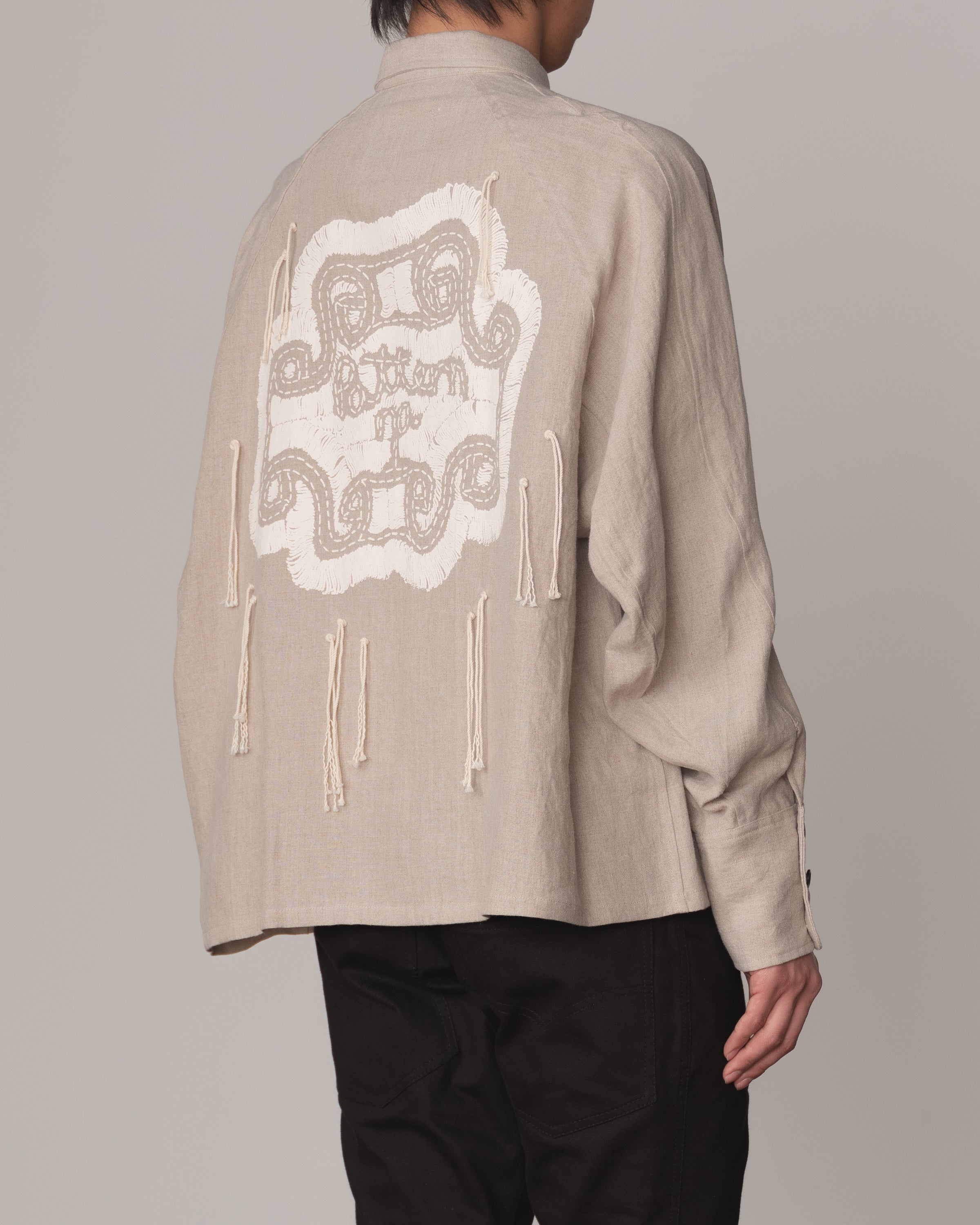 Shirt 988- Linen100%- Kite Strings- Embroidered Pattern No1 Print- Natural