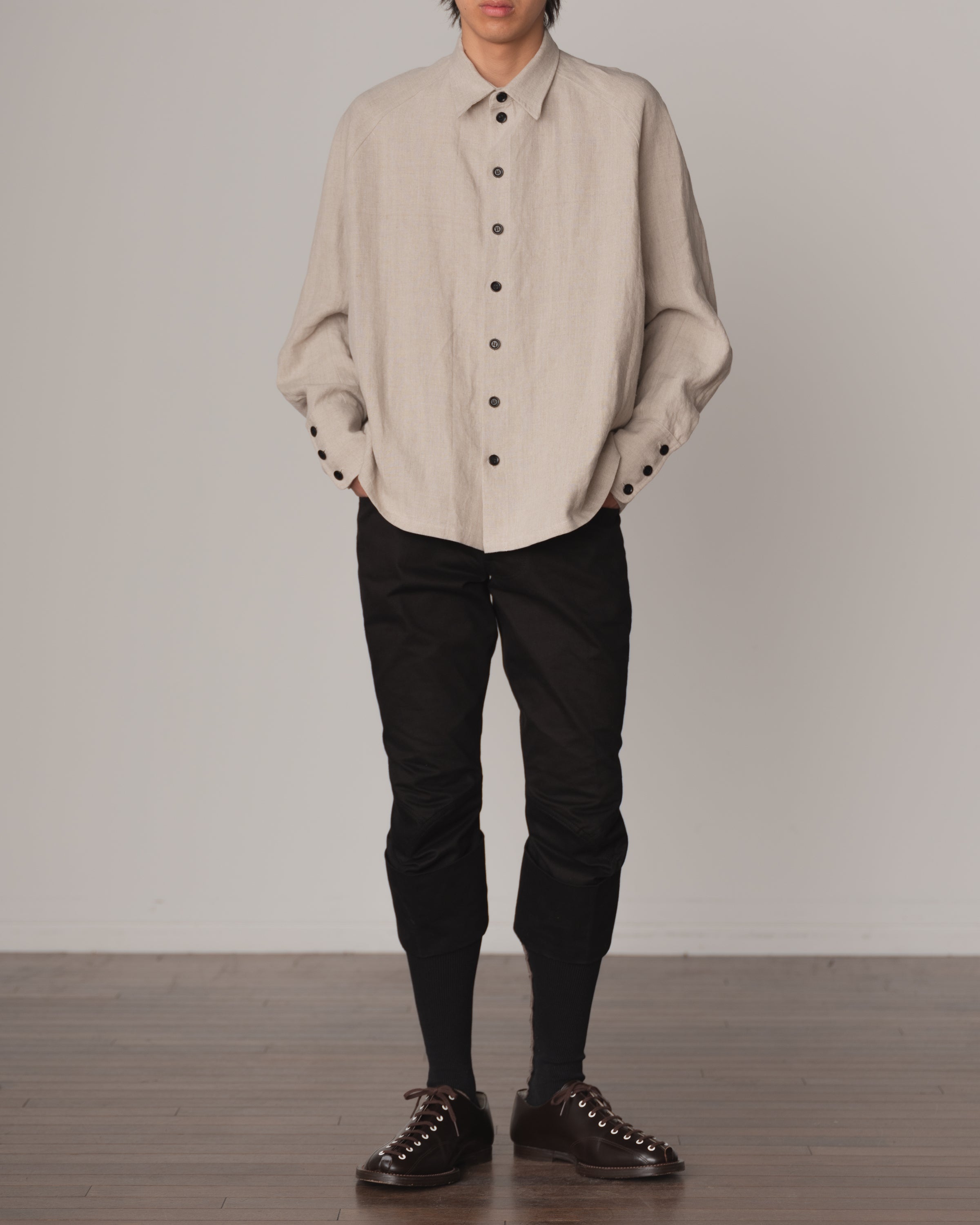 Shirt 988- Linen100%- Kite Strings- Buttonhole Print- Natural