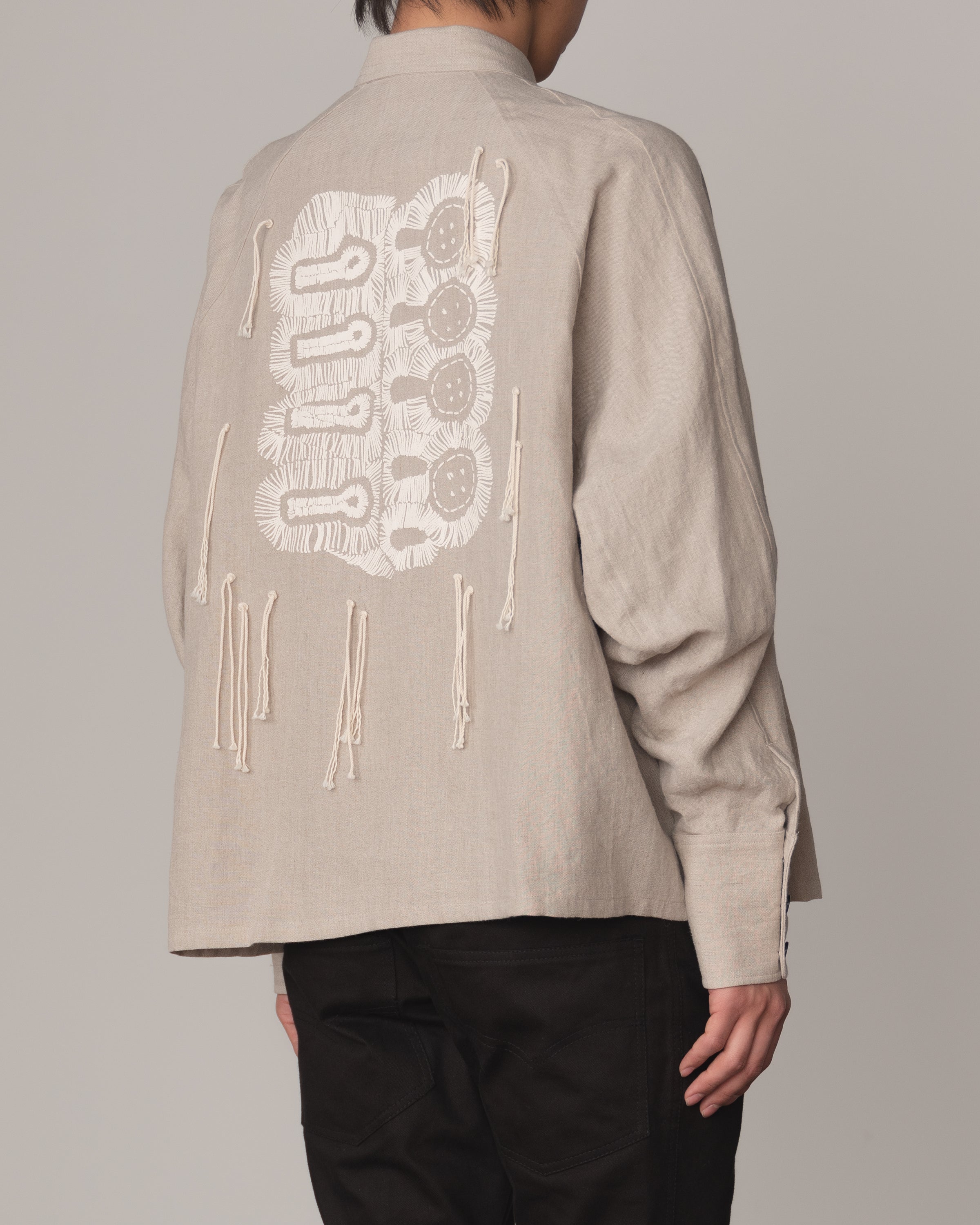 Shirt 988- Linen100%- Kite Strings- Buttonhole Print- Natural