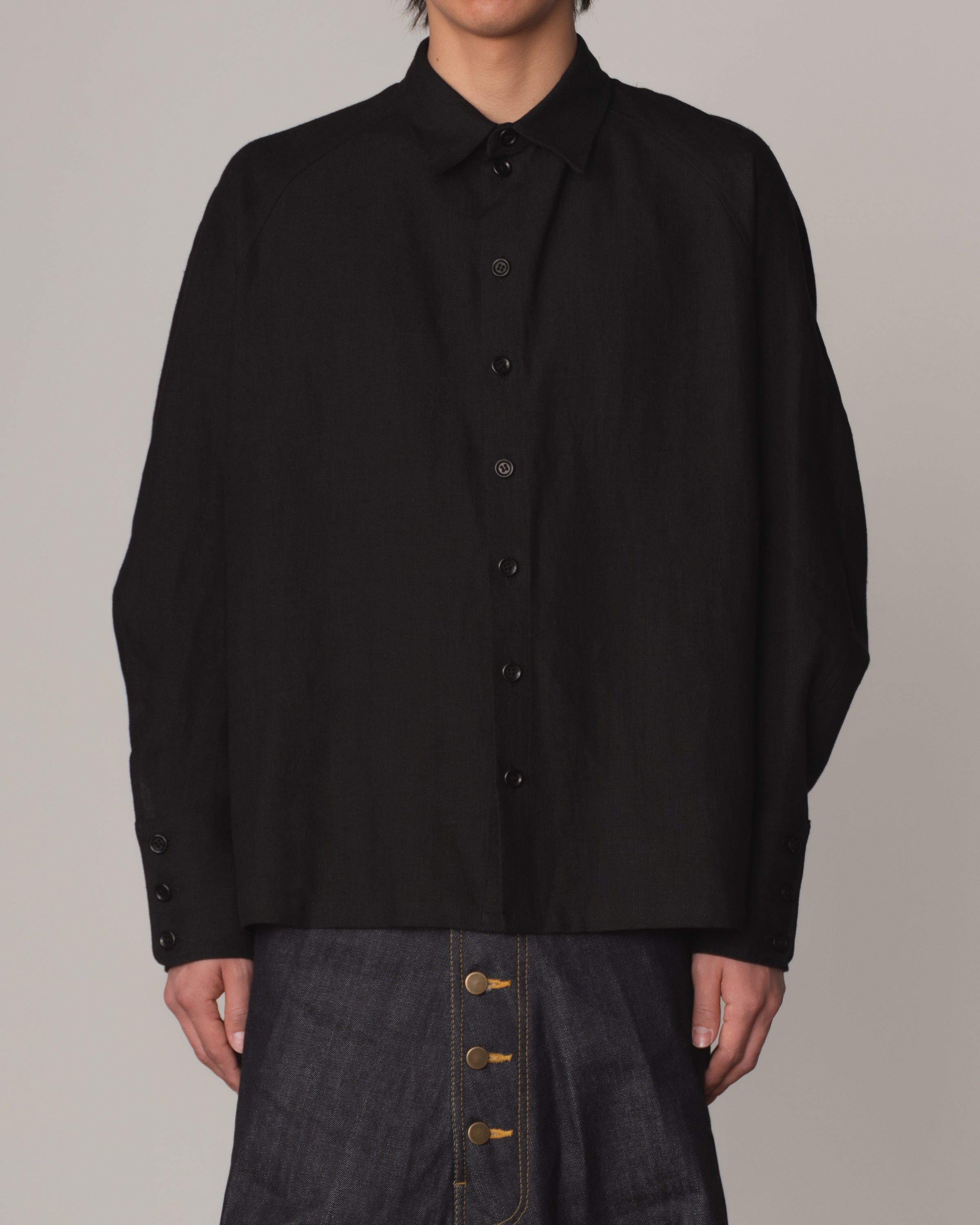 Shirt 988- Linen100%- Kite Strings- Embroidered Pattern No1 Print- Black