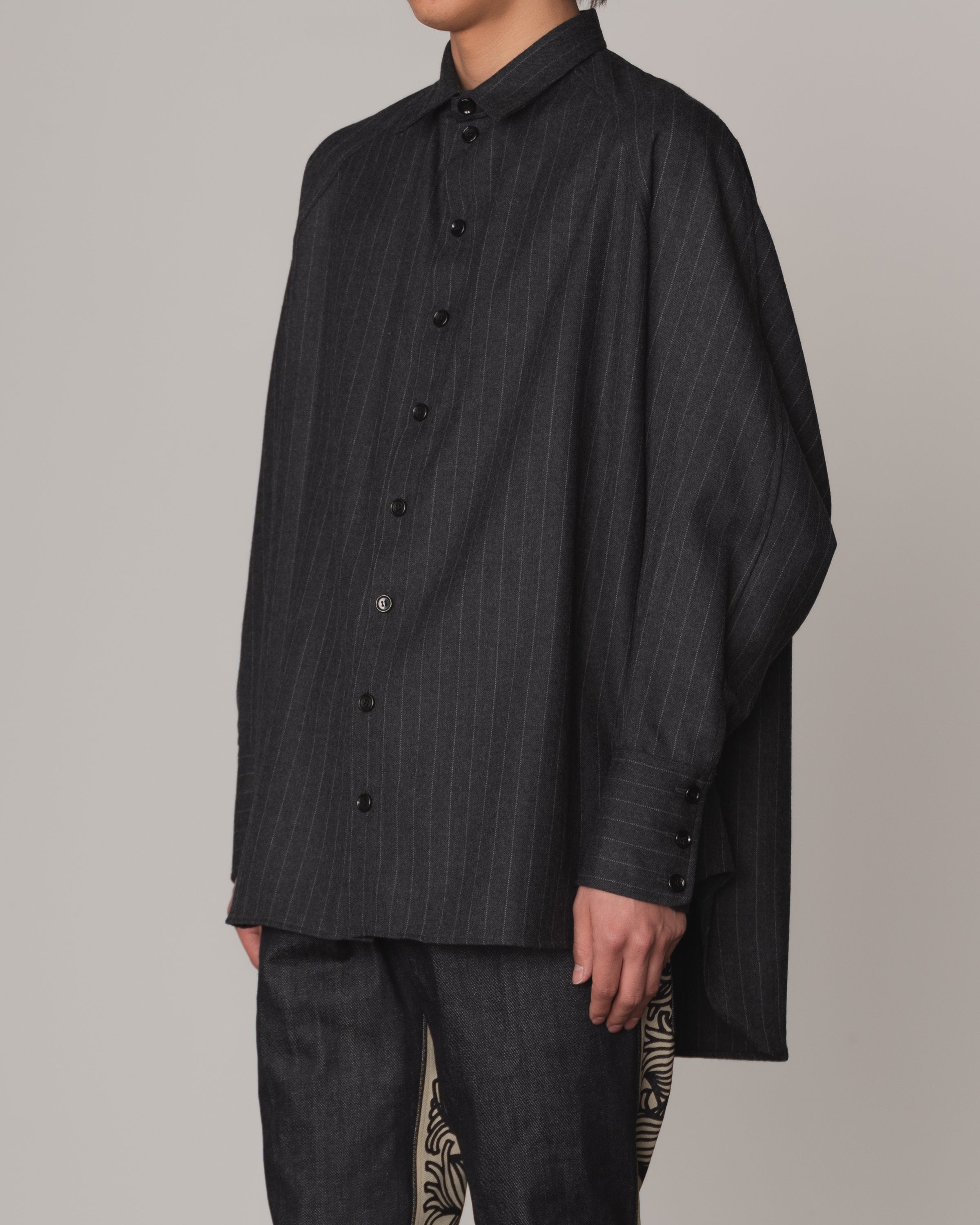 Shirt 988R- Wool100% Pin Stripe- Lilly Print- Charcoal