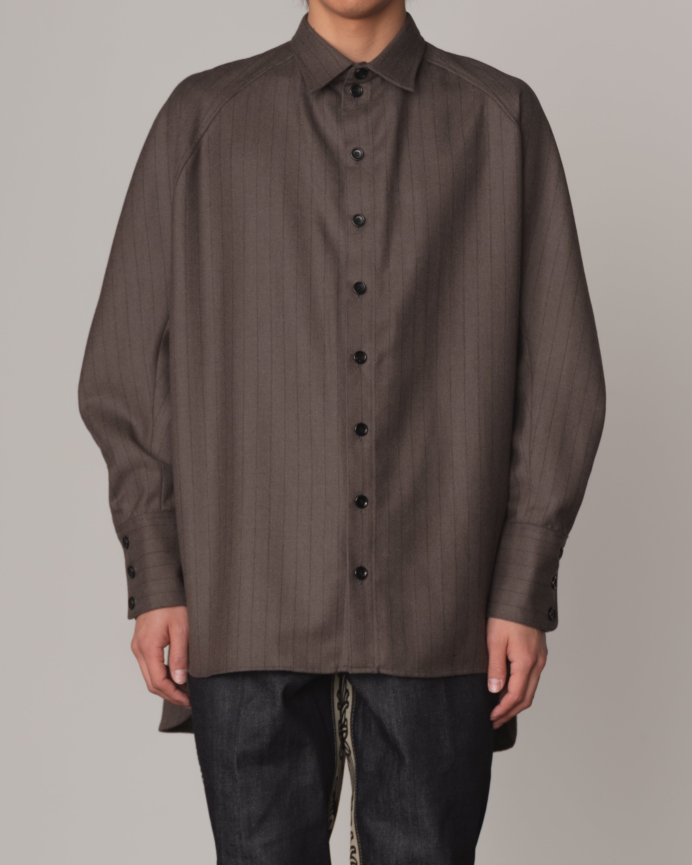 Shirt 988R- Wool100% Pin Stripe- Lilly Print- Khaki