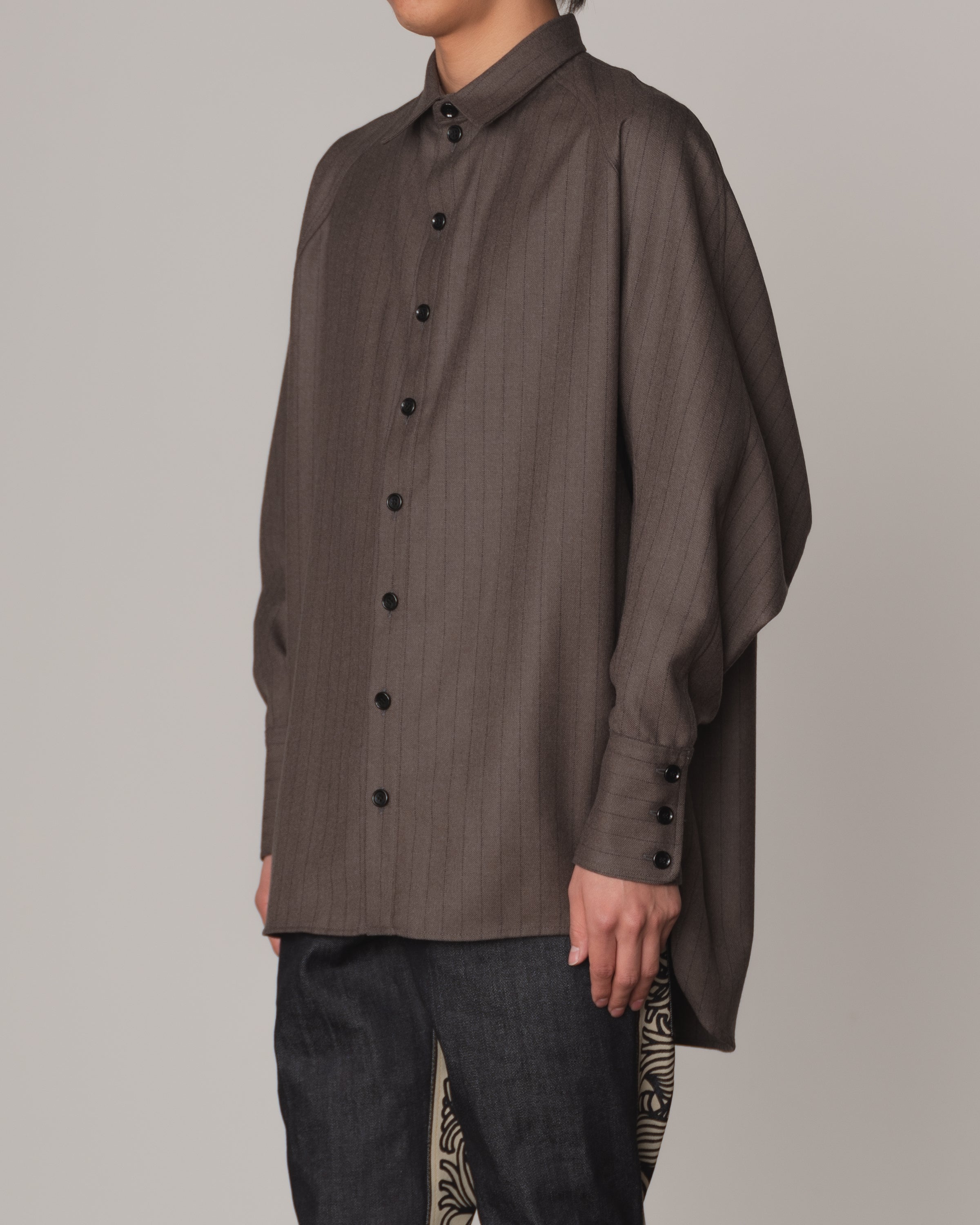 Shirt 988R- Wool100% Pin Stripe- Lilly Print- Khaki