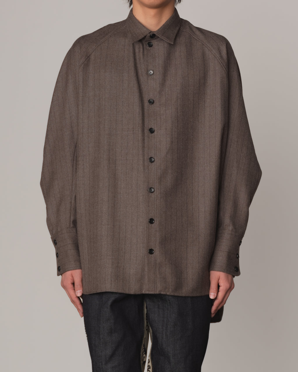 Shirt 988R- Wool100% Pin Stripe- Lilly Print- Dark Beige