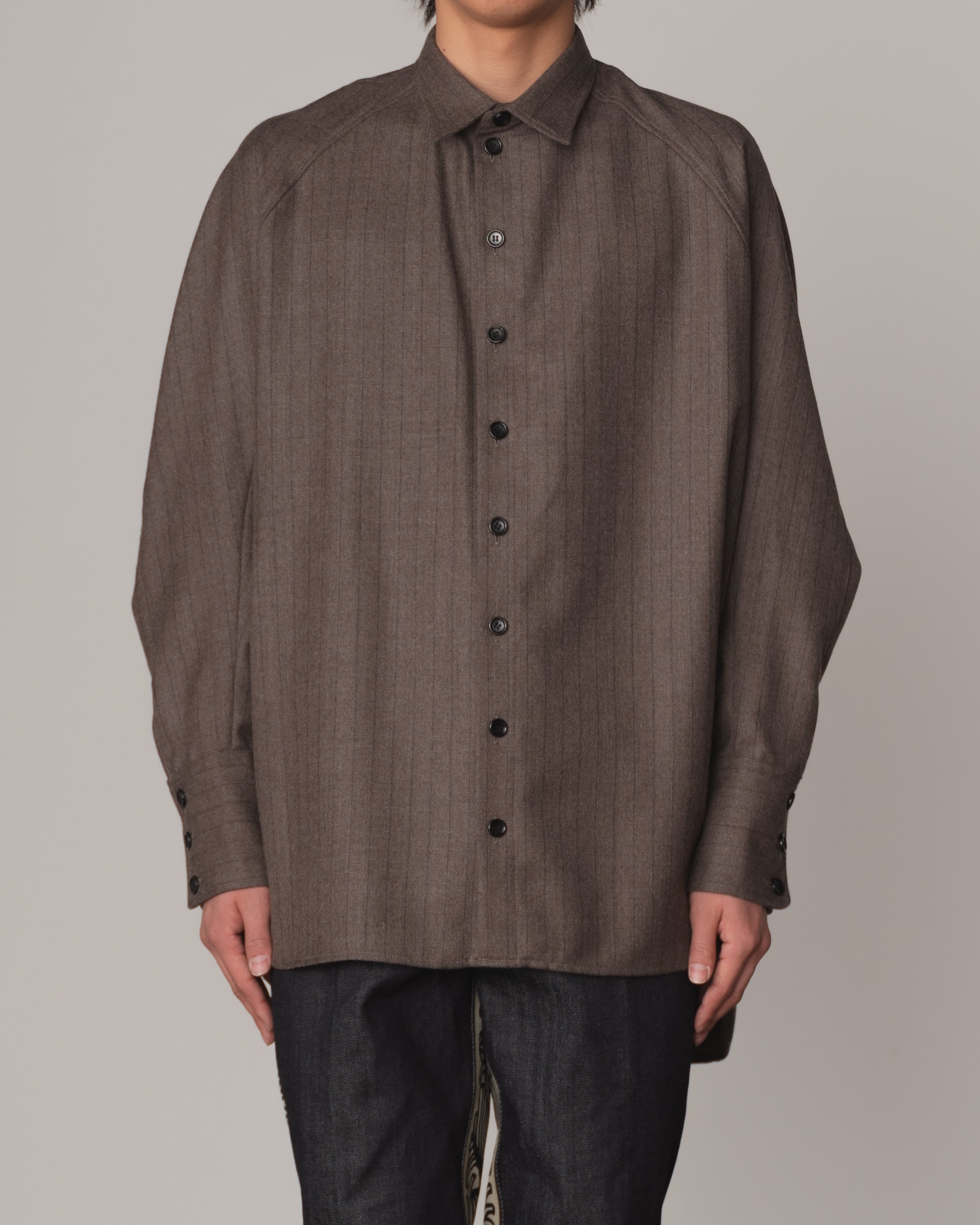 Shirt 988R- Wool100% Pin Stripe- Lilly Print- Dark Beige